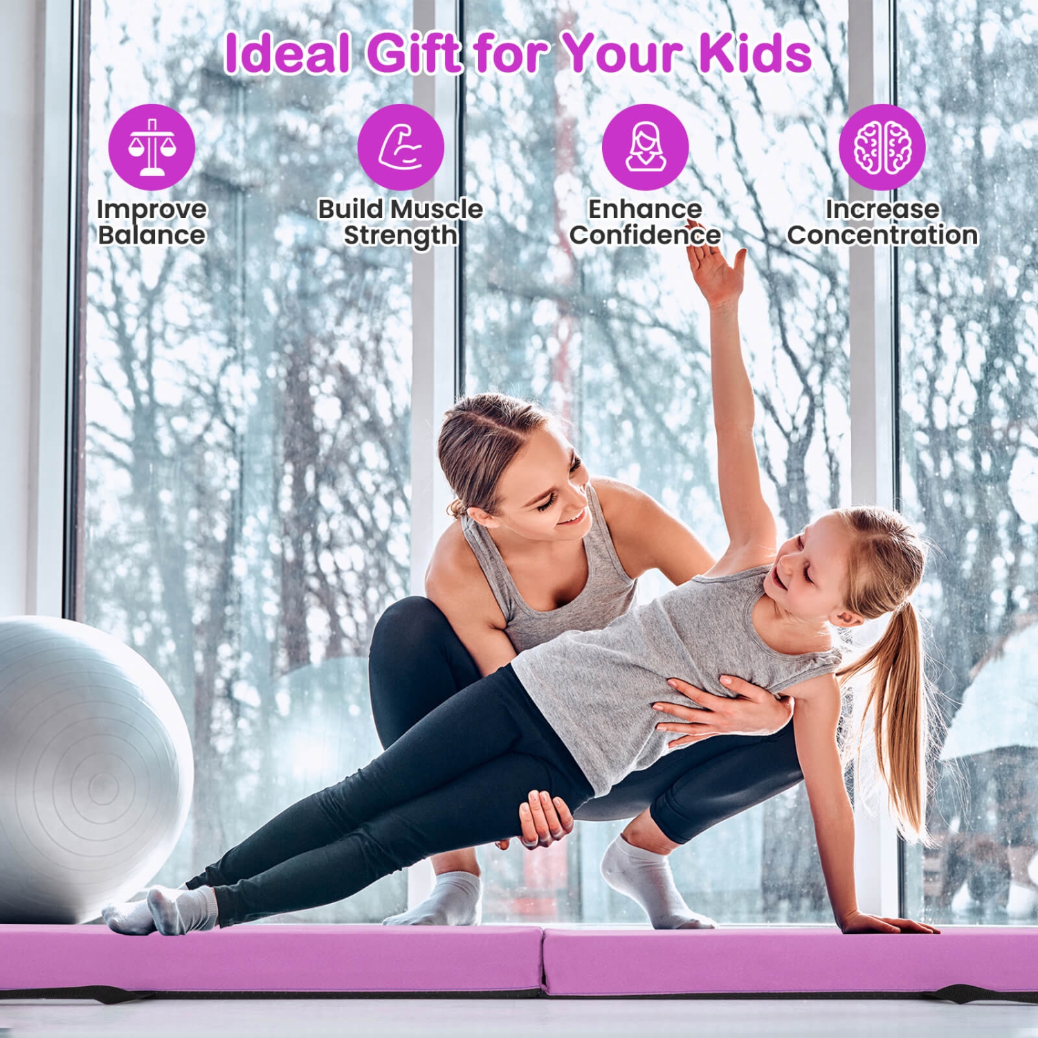 Poutre de gymnastique pliante en mousse avec poutre d'équilibre de 7 pi de Costway avec poignées de transport bleu/violet/kaki