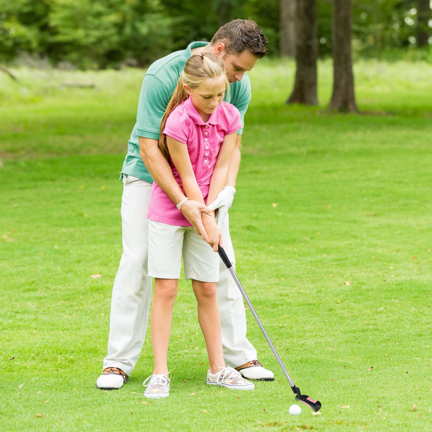 Ultimate 30 Inch Junior Mallet Putter for Kids with Stainless Steel Shaft and Headcover Blue/Pink