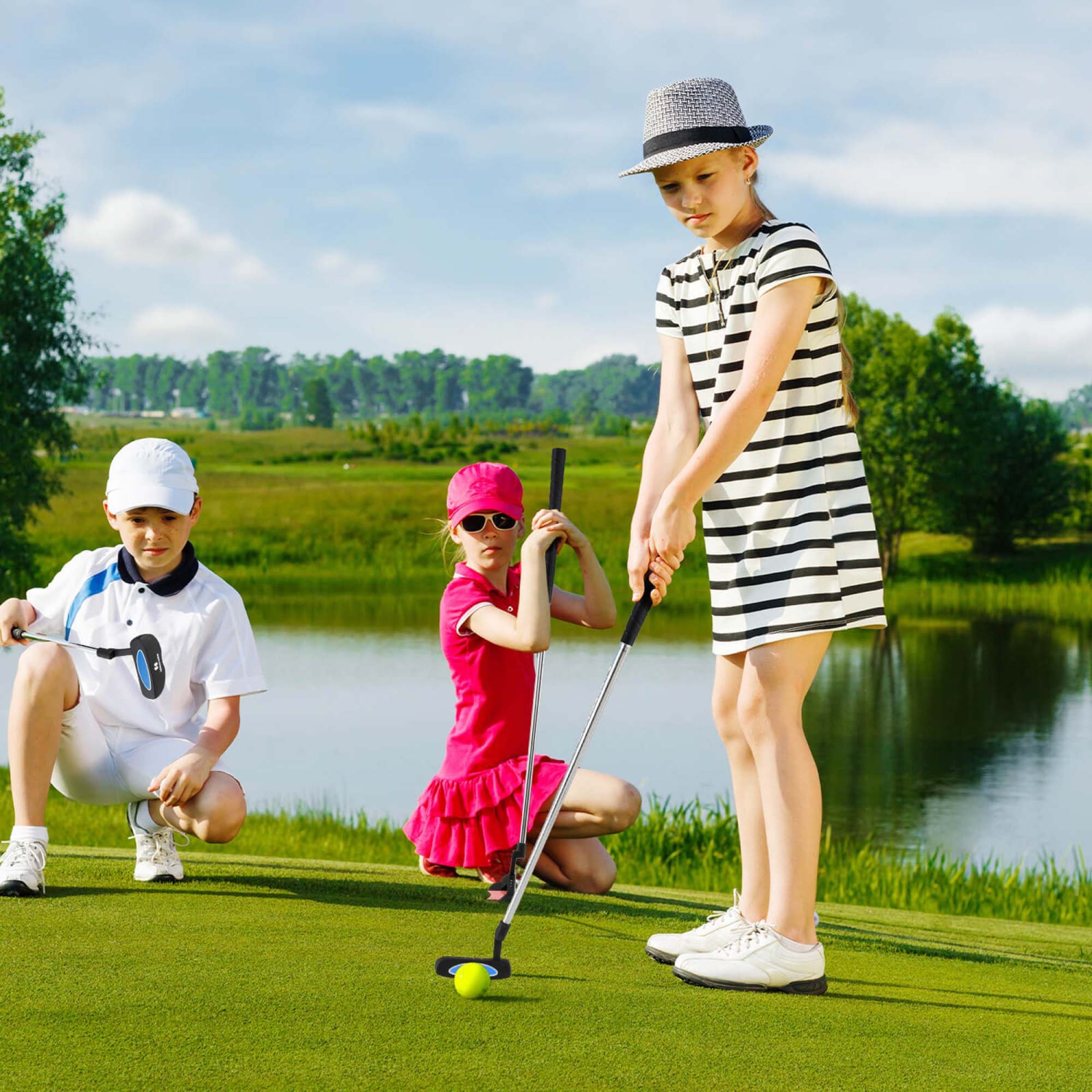 Ultimate 30 Inch Junior Mallet Putter for Kids with Stainless Steel Shaft and Headcover Blue/Pink