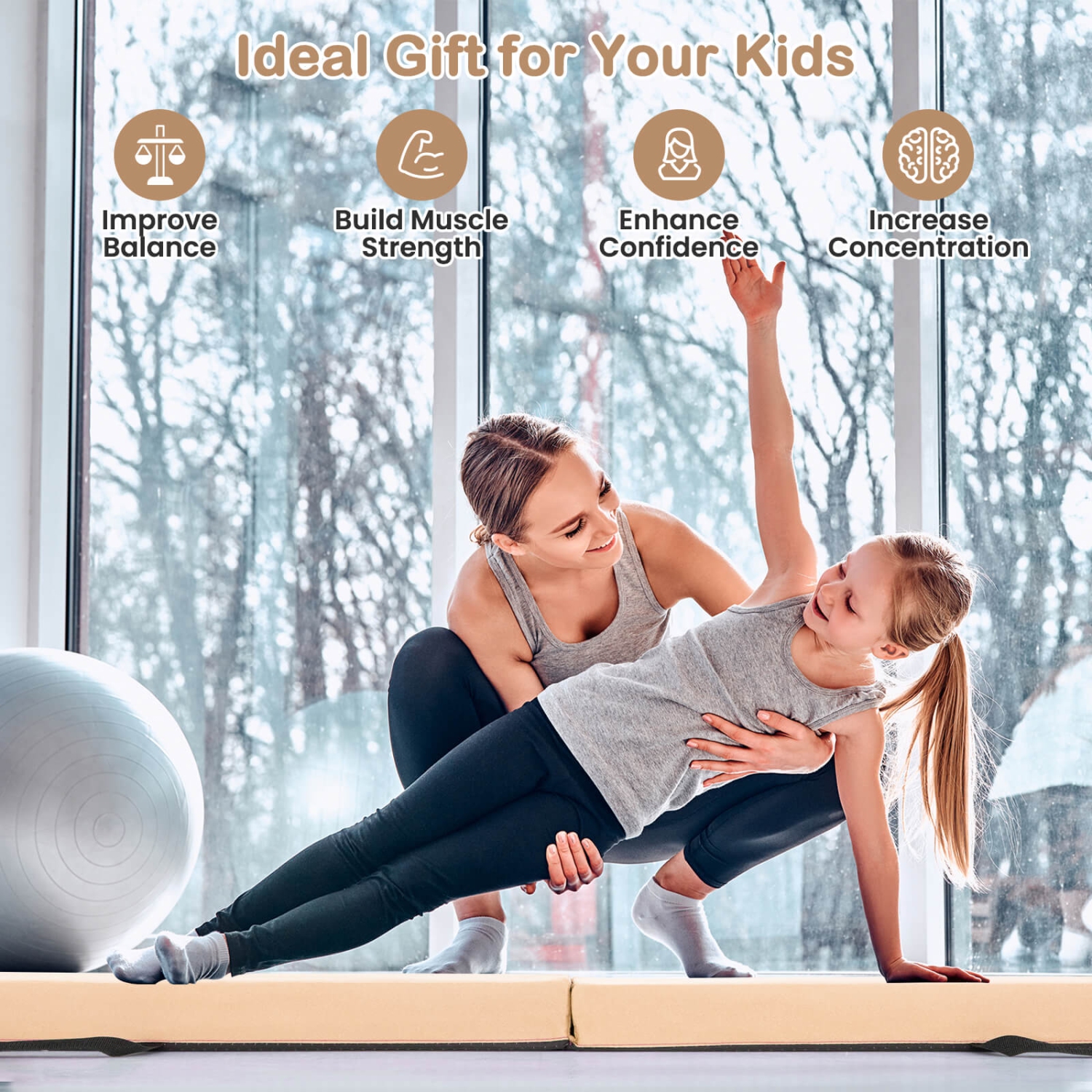 Poutre de gymnastique pliante en mousse avec poutre d'équilibre de 7 pi de Costway avec poignées de transport bleu/violet/kaki