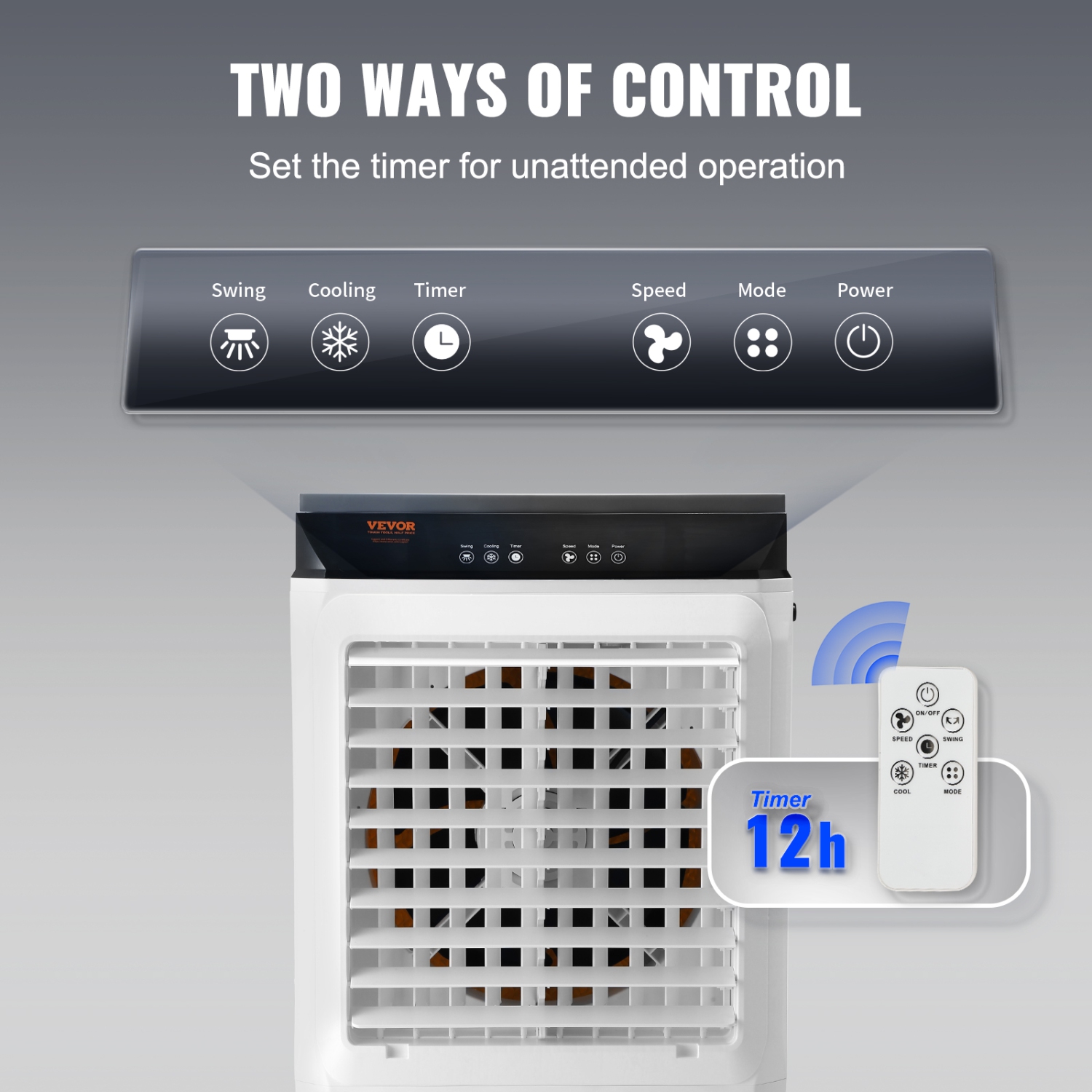 VEVOR 2100 CFM Evaporative Air Cooler, 135掳 Oscillating Swamp Cooler with Adjustable 3 Speeds and 12 H Timer,7 Gal Portable Air Cooler for 750 Sq.ft,