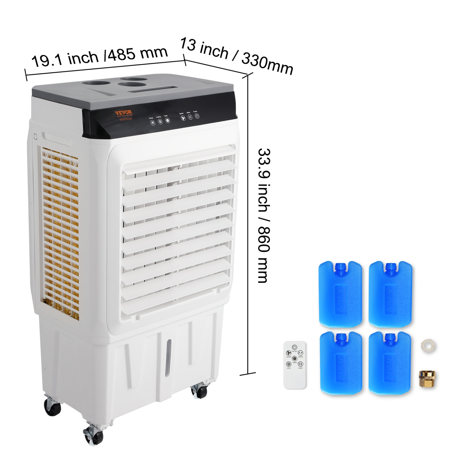 VEVOR 2100 CFM Evaporative Air Cooler, 135掳 Oscillating Swamp Cooler with Adjustable 3 Speeds and 12 H Timer,7 Gal Portable Air Cooler for 750 Sq.ft,