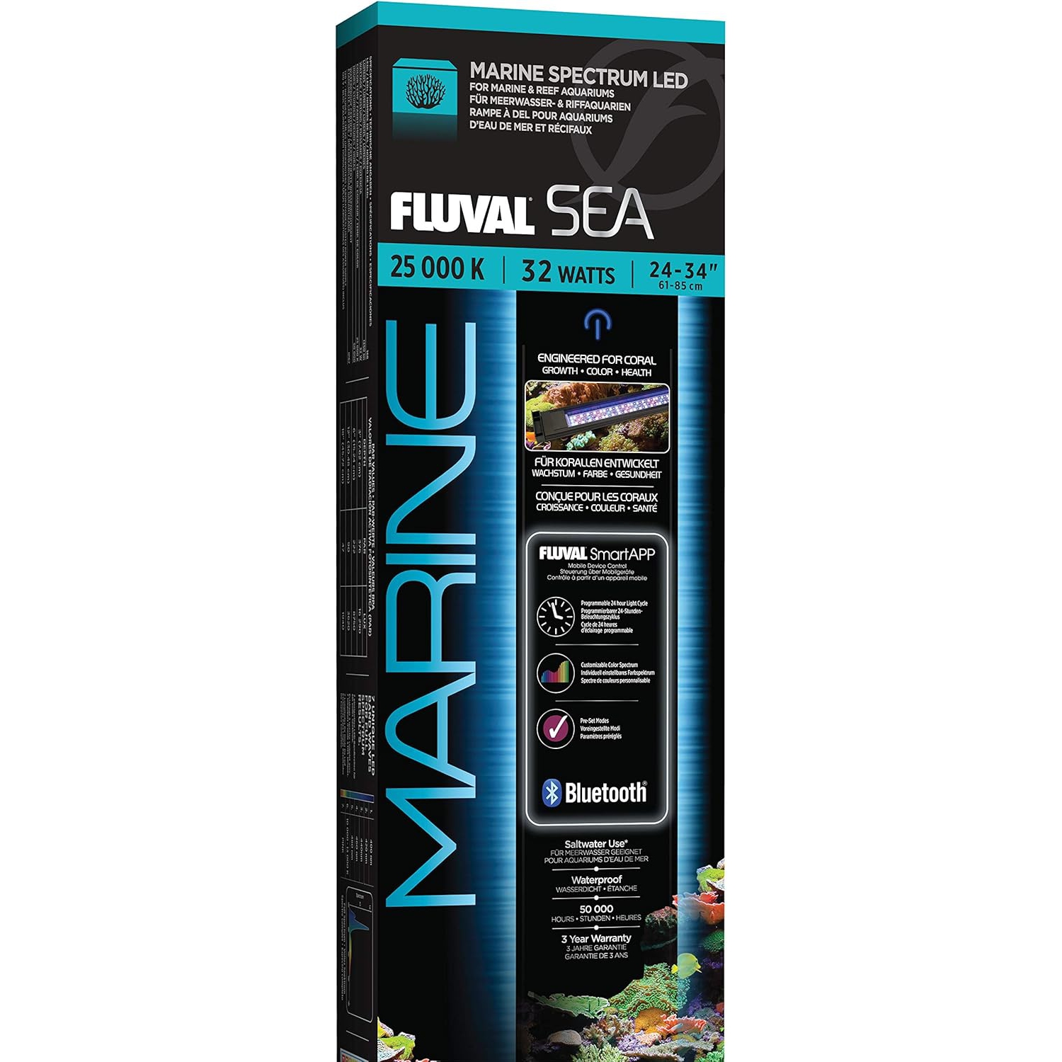 Fluval Sea Marine 3,0 LED Éclairage aquarium pour la croissance corail, 32 watts, 24-34 pouces