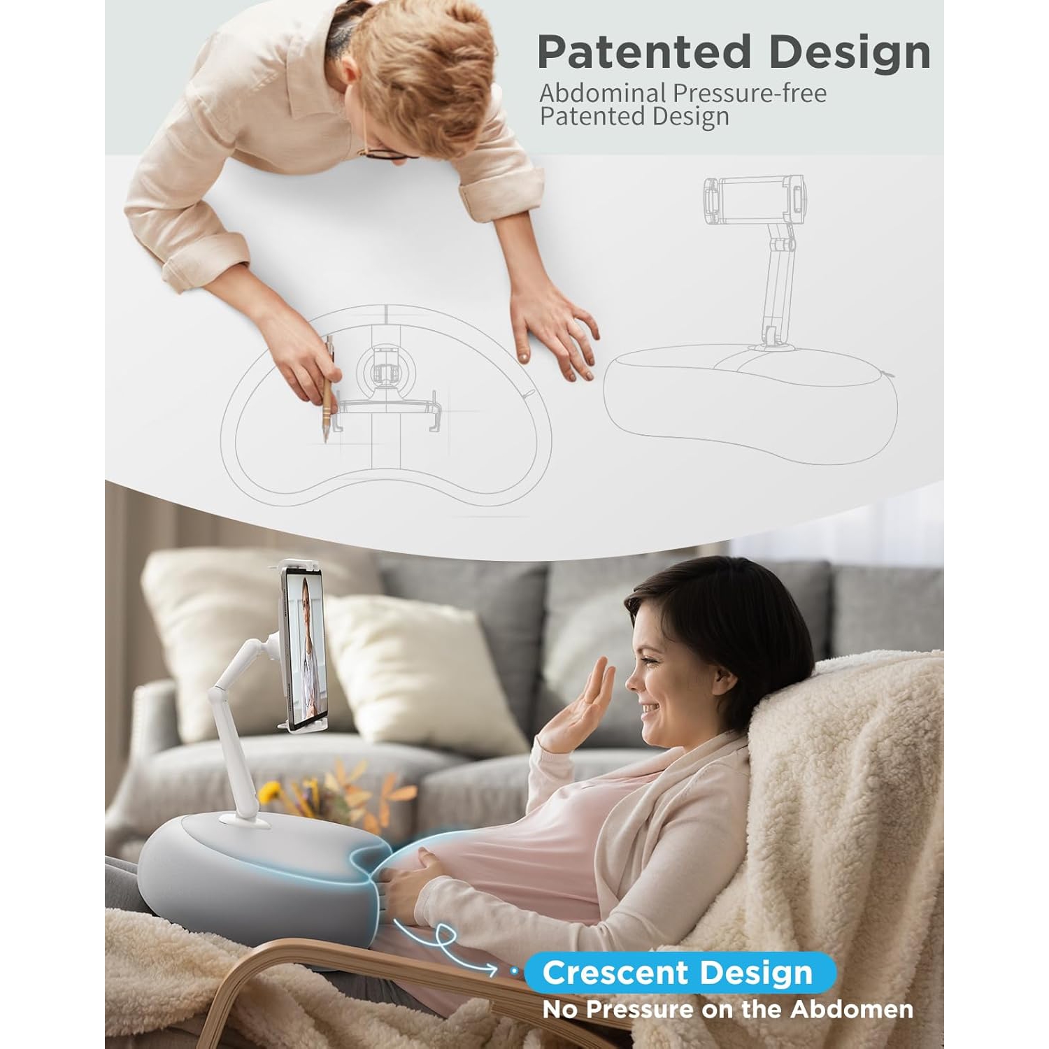 Support pour tablette réglable à 360° pour lit de SAIJI – Compatible avec les appareils de 4,7 à 15,6" – Bras à deux axes, coussin microbilles – Gris