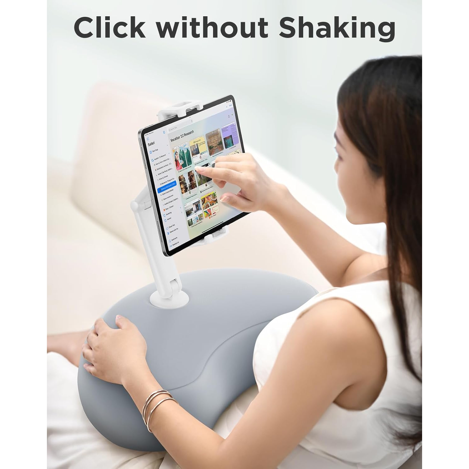 Support pour tablette réglable à 360° pour lit de SAIJI – Compatible avec les appareils de 4,7 à 15,6" – Bras à deux axes, coussin microbilles – Gris