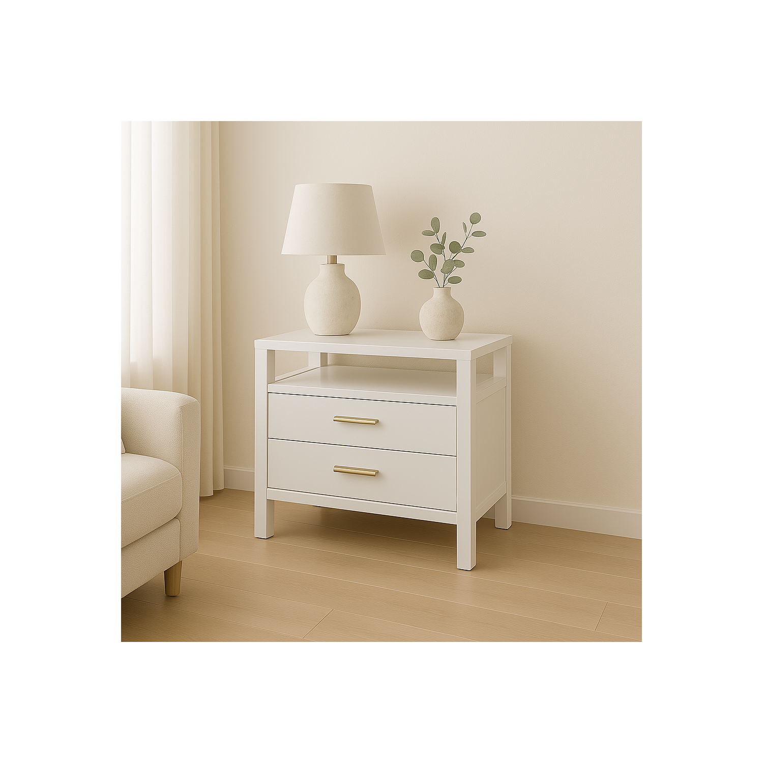 VAST Bedside Cabinet 2 Drawers - White