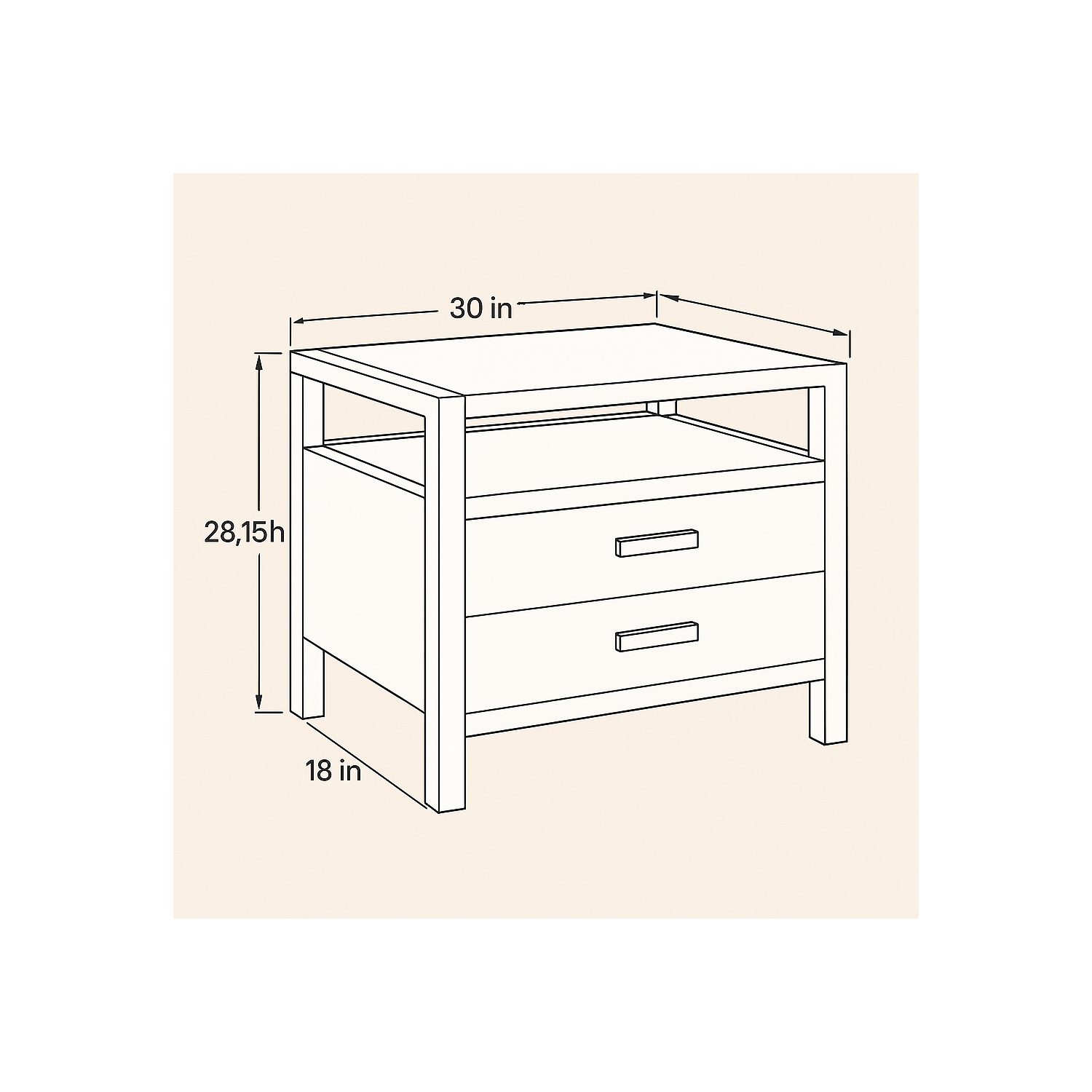VAST Bedside Cabinet 2 Drawers - White
