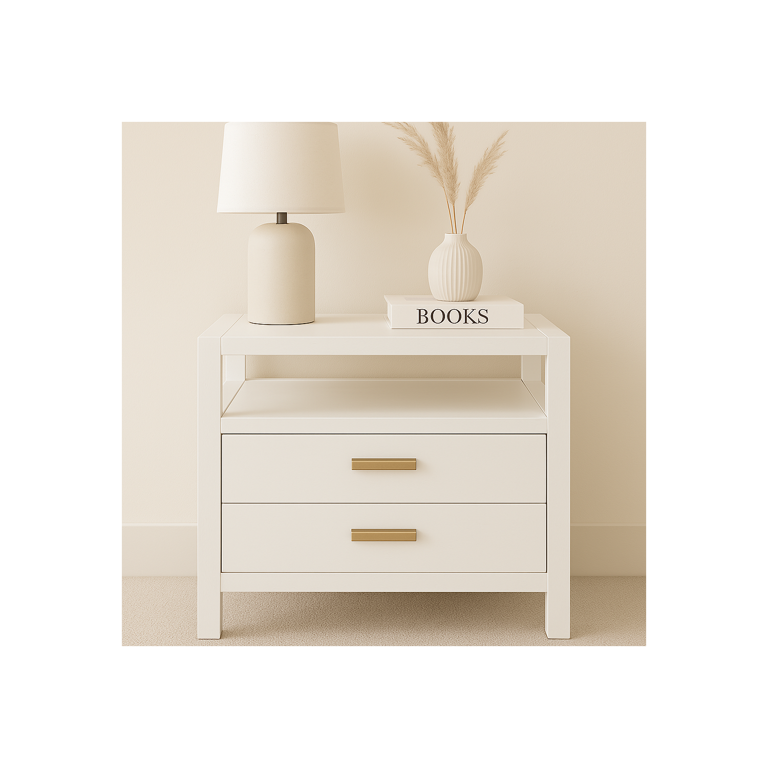 VAST Bedside Cabinet 2 Drawers - White
