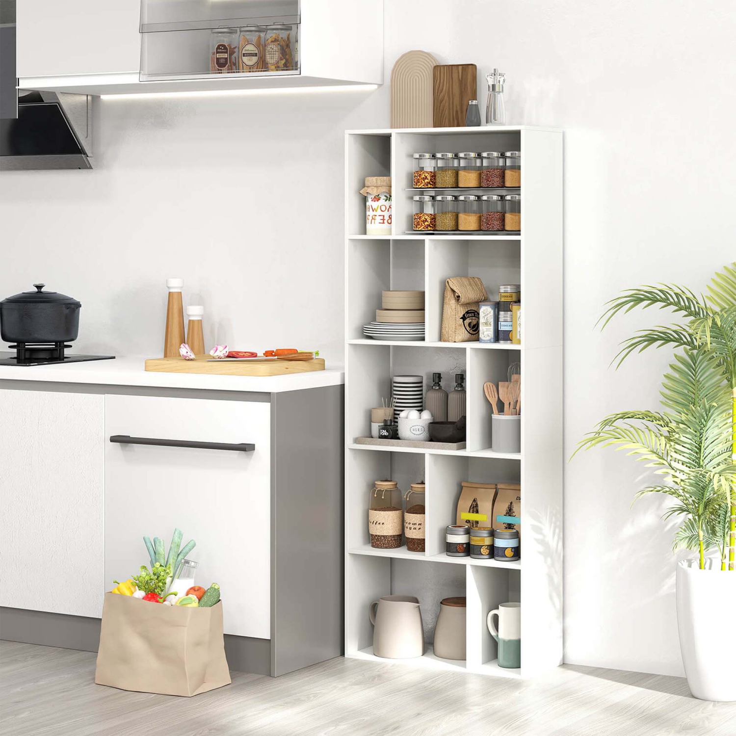 Bibliothèque ouverte au sol de 63&nbsp;po de hauteur avec 10 compartiments et 5 panneaux antichute à l'arrière 1/2 PCS de Costway