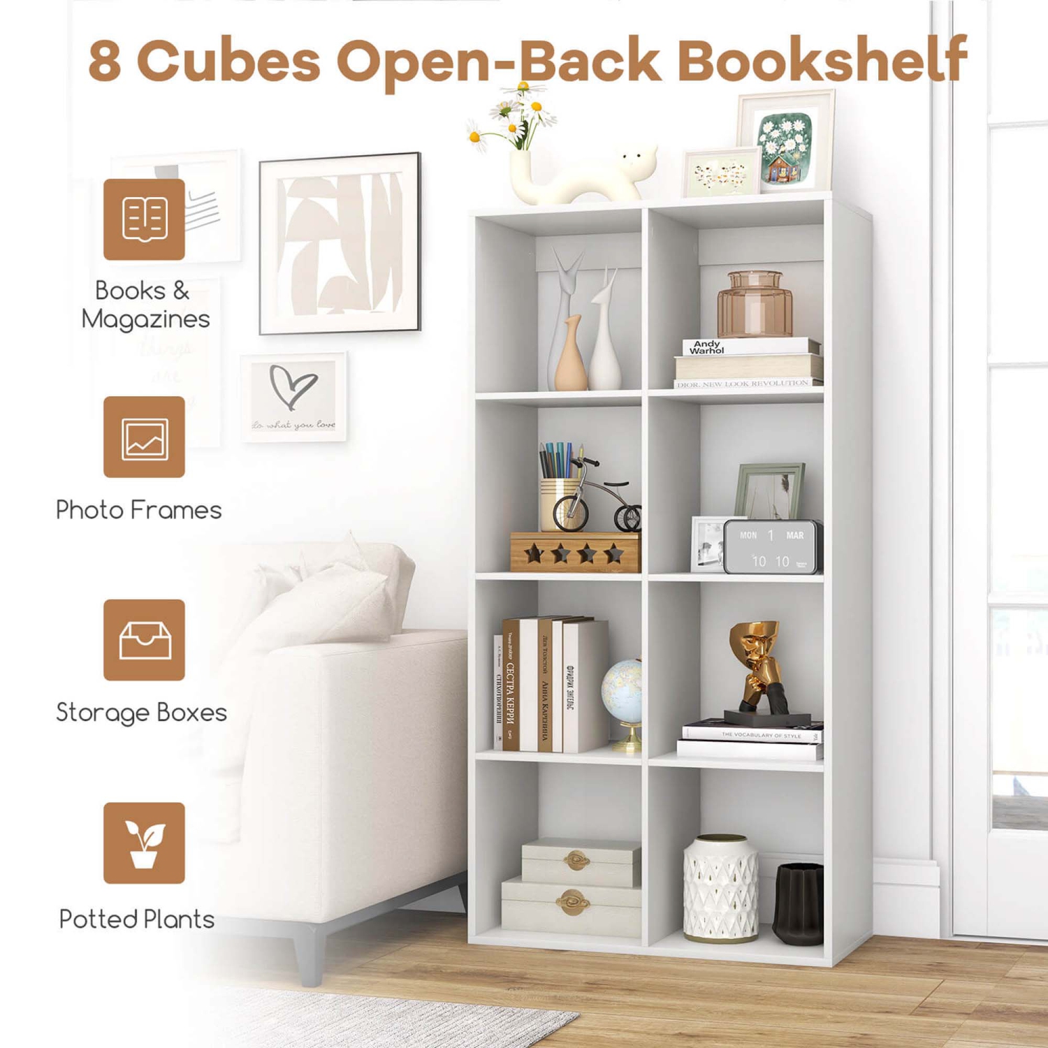 Étagère ouverte 4/6/8/9-Cube de Costway avec ensembles antibasculement Home Étagère de rangement moderne pour étude