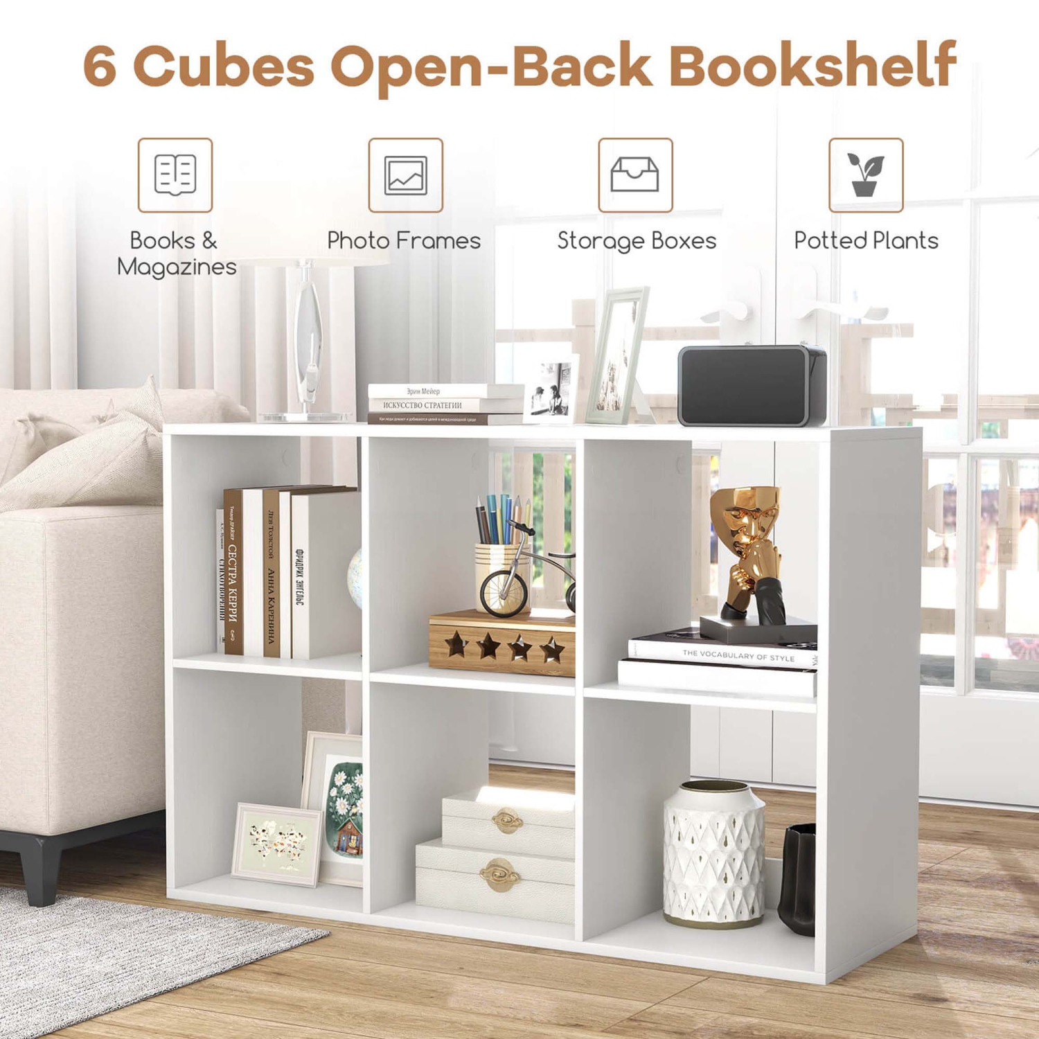 Étagère ouverte 4/6/8/9-Cube de Costway avec ensembles antibasculement Home Étagère de rangement moderne pour étude