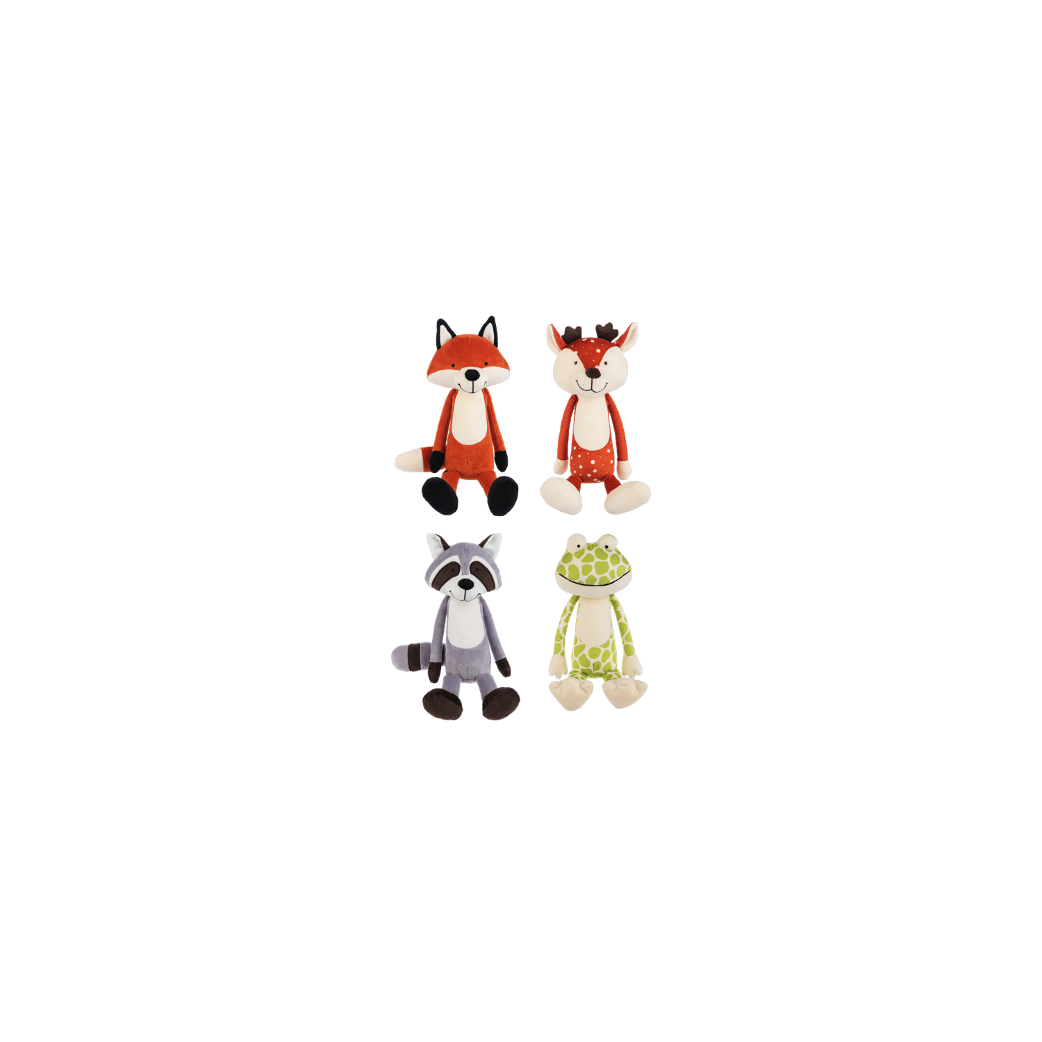 Woodsy Longfellow's 4 – Ensemble de peluche, raton laveur, cerf, grenouille, renard, 13&nbsp;po