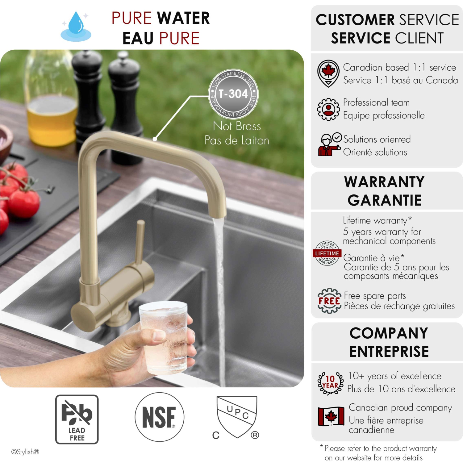 Single Handle Brushed Gold Foldable Kitchen Faucet