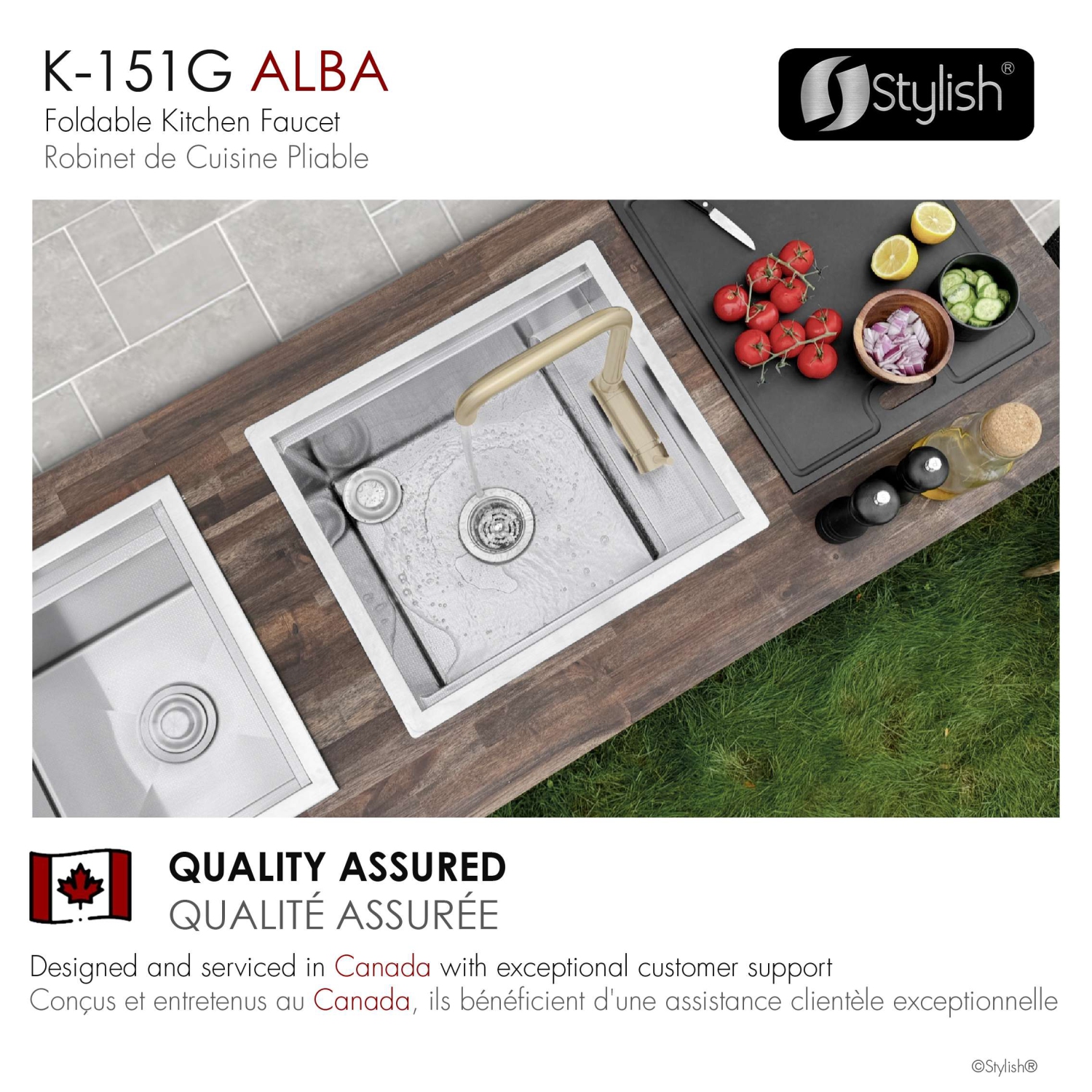 Single Handle Brushed Gold Foldable Kitchen Faucet