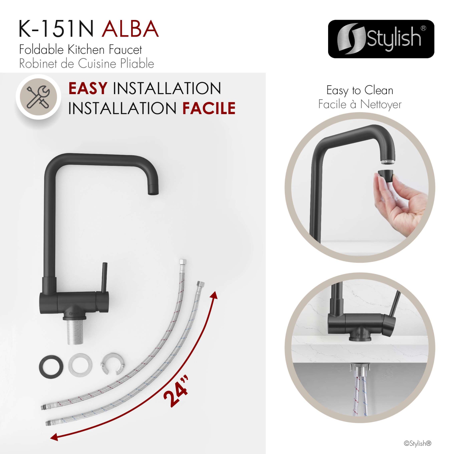 Single Handle Matte Black Foldable Kitchen Faucet