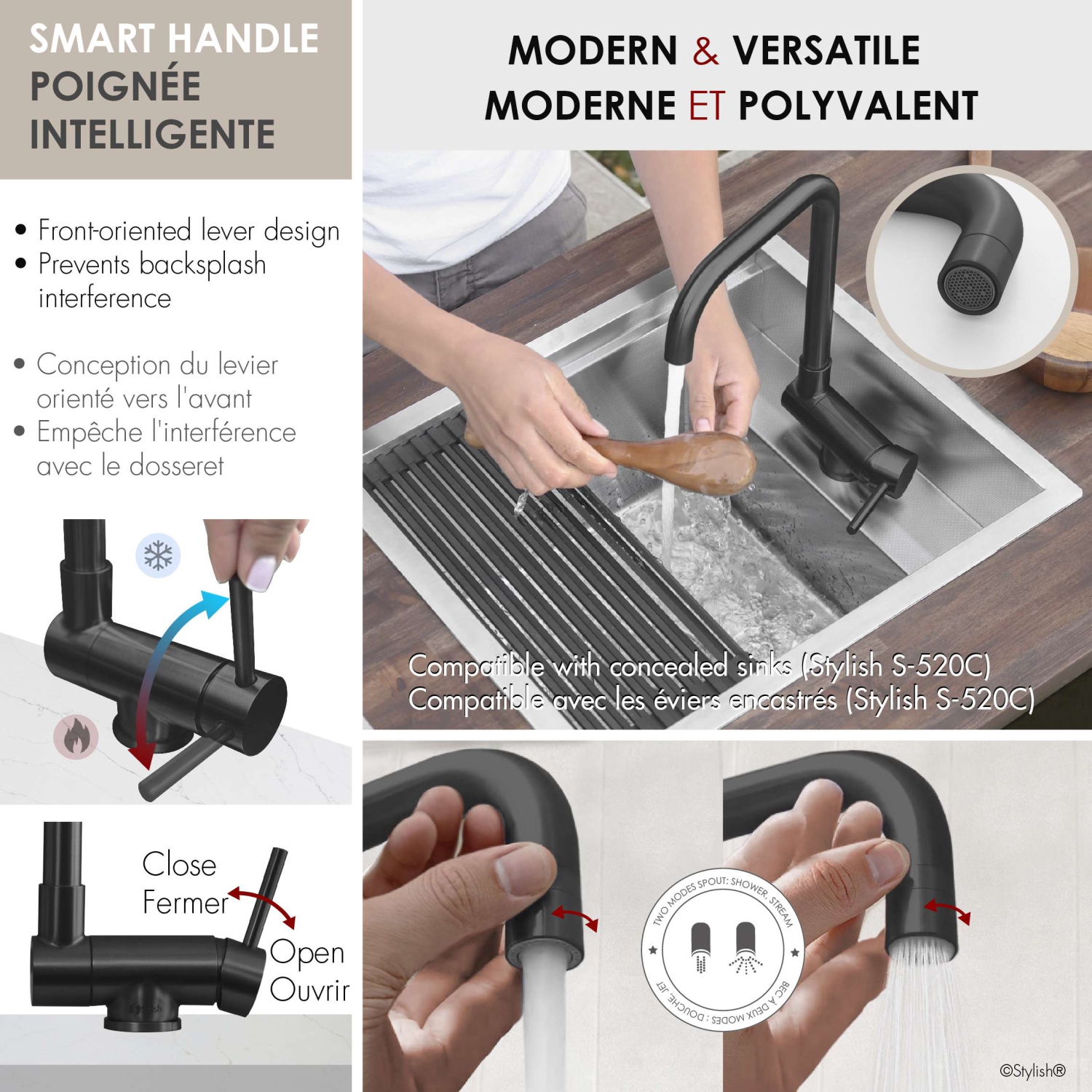 Single Handle Matte Black Foldable Kitchen Faucet