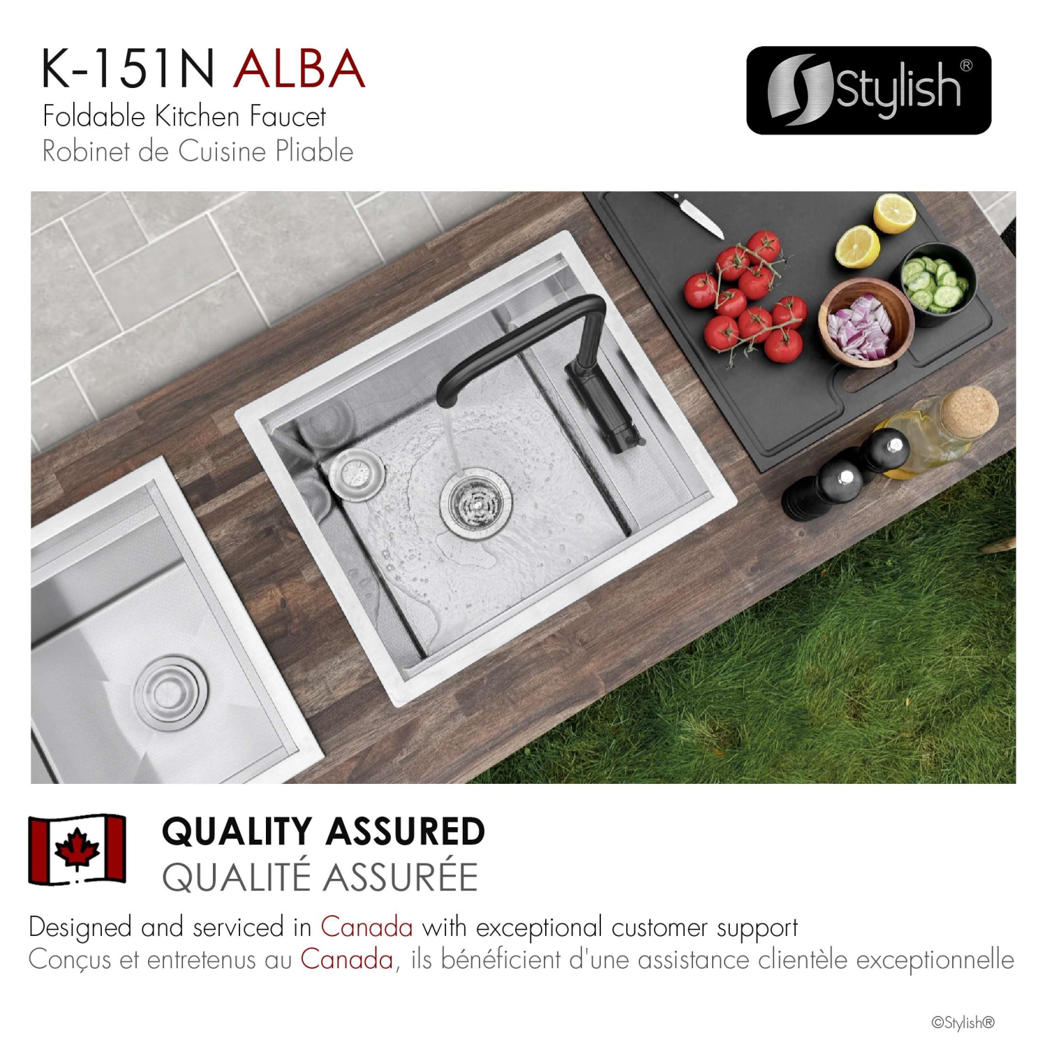 Single Handle Matte Black Foldable Kitchen Faucet