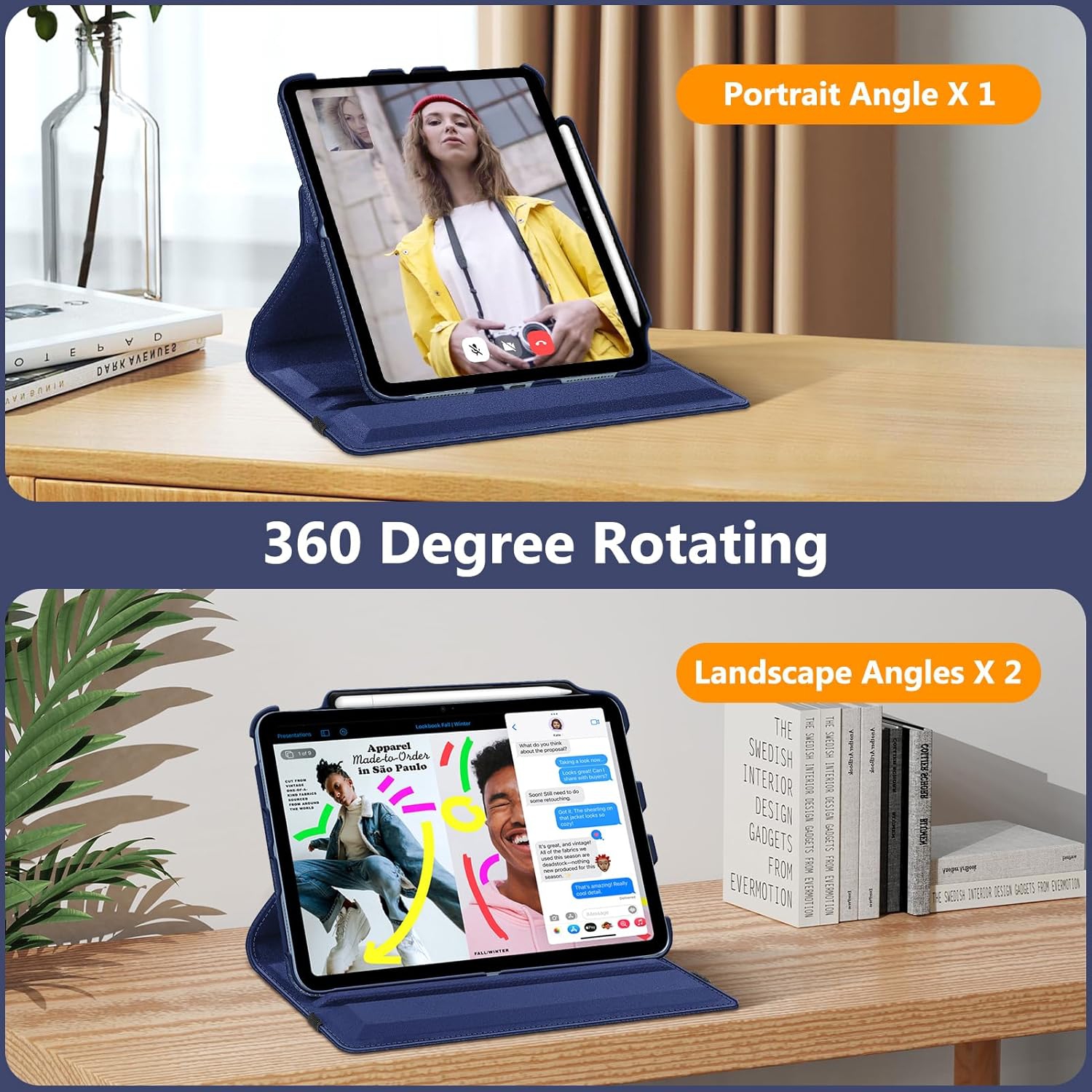 FINTIE 360° Rotating Case for iPad 11" & 10.9" (10th Gen, 2022) - Protective Stand Cover with Pencil Holder, Auto Sleep/Wake, Navy