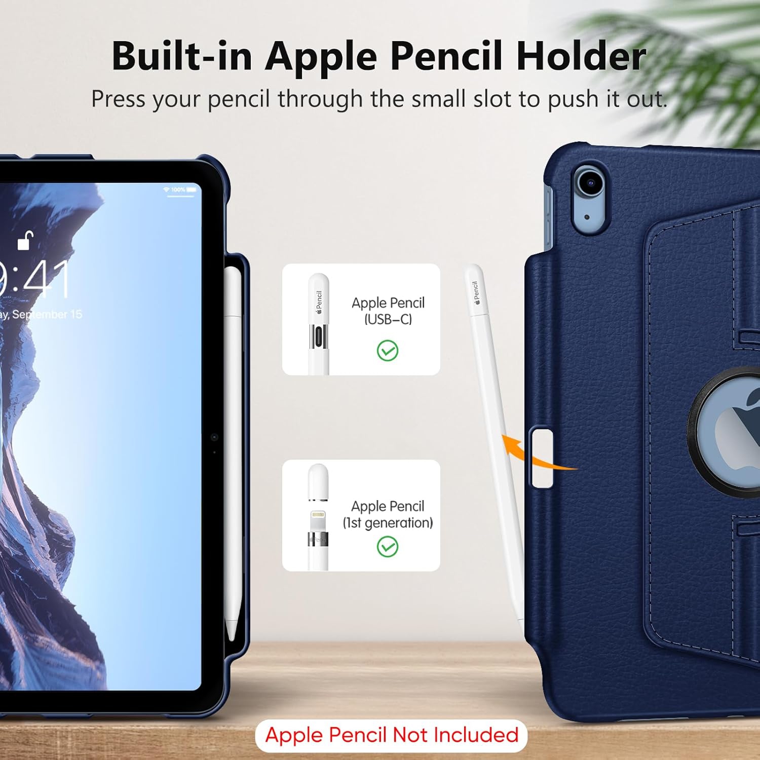 FINTIE 360° Rotating Case for iPad 11" & 10.9" (10th Gen, 2022) - Protective Stand Cover with Pencil Holder, Auto Sleep/Wake, Navy