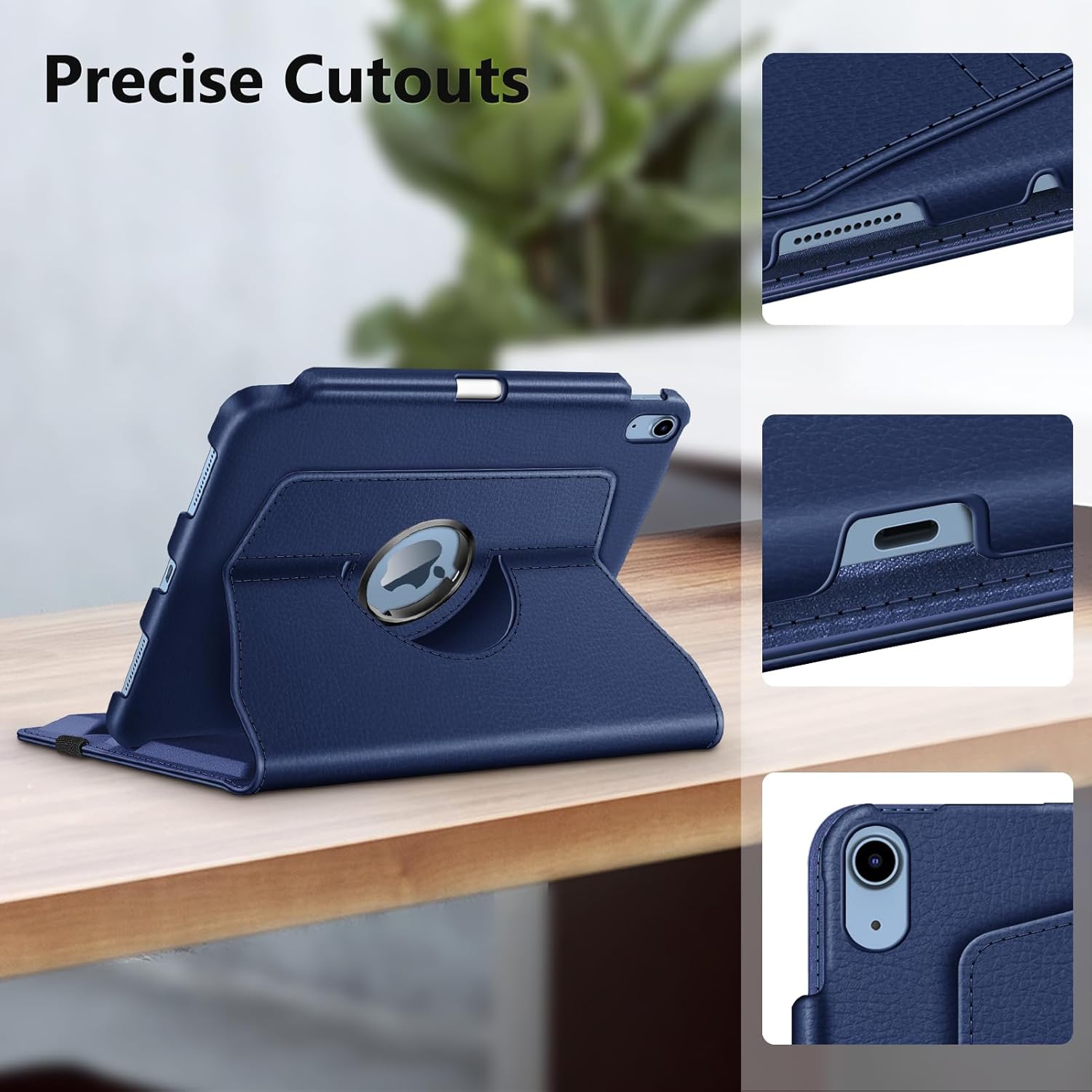 FINTIE 360° Rotating Case for iPad 11" & 10.9" (10th Gen, 2022) - Protective Stand Cover with Pencil Holder, Auto Sleep/Wake, Navy