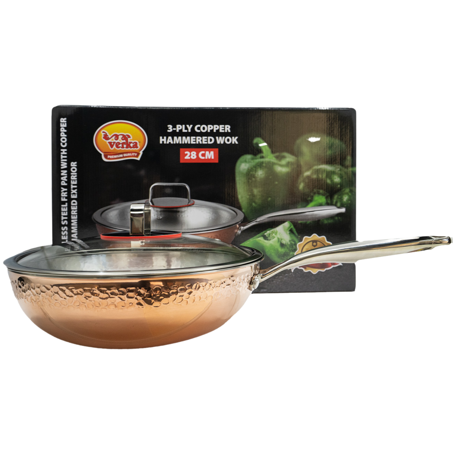 Vérka – Wok martelé en acier inoxydable 3 épaisseurs, 28&nbsp;cm