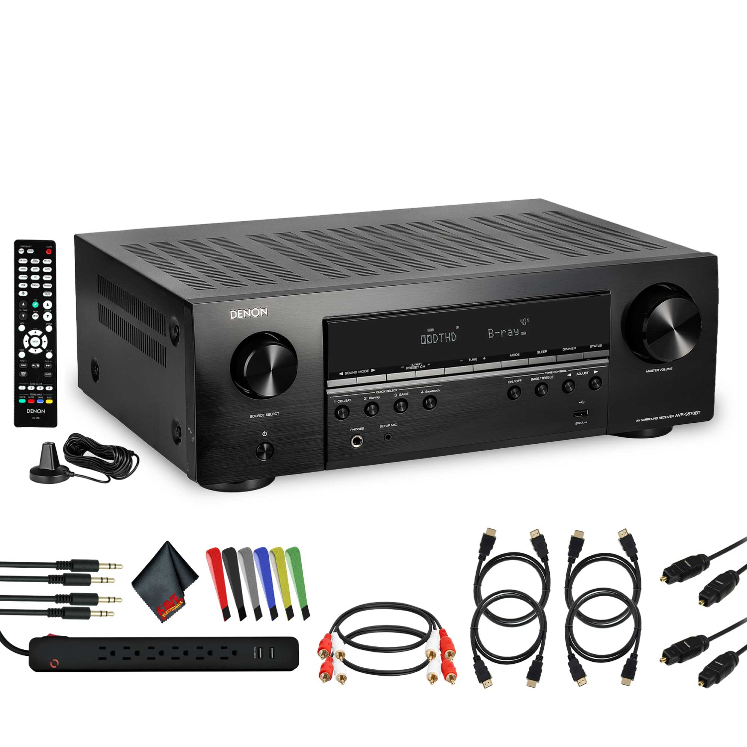 Denon AVR-S570BT 5.2-Channel A/V Receiver Bundle