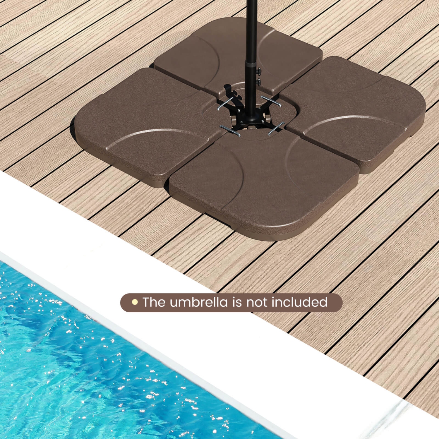 Costway 20" Patio Offset Umbrella Base Stand Water Filled Base Weights Sand Plate Set Brown/Black