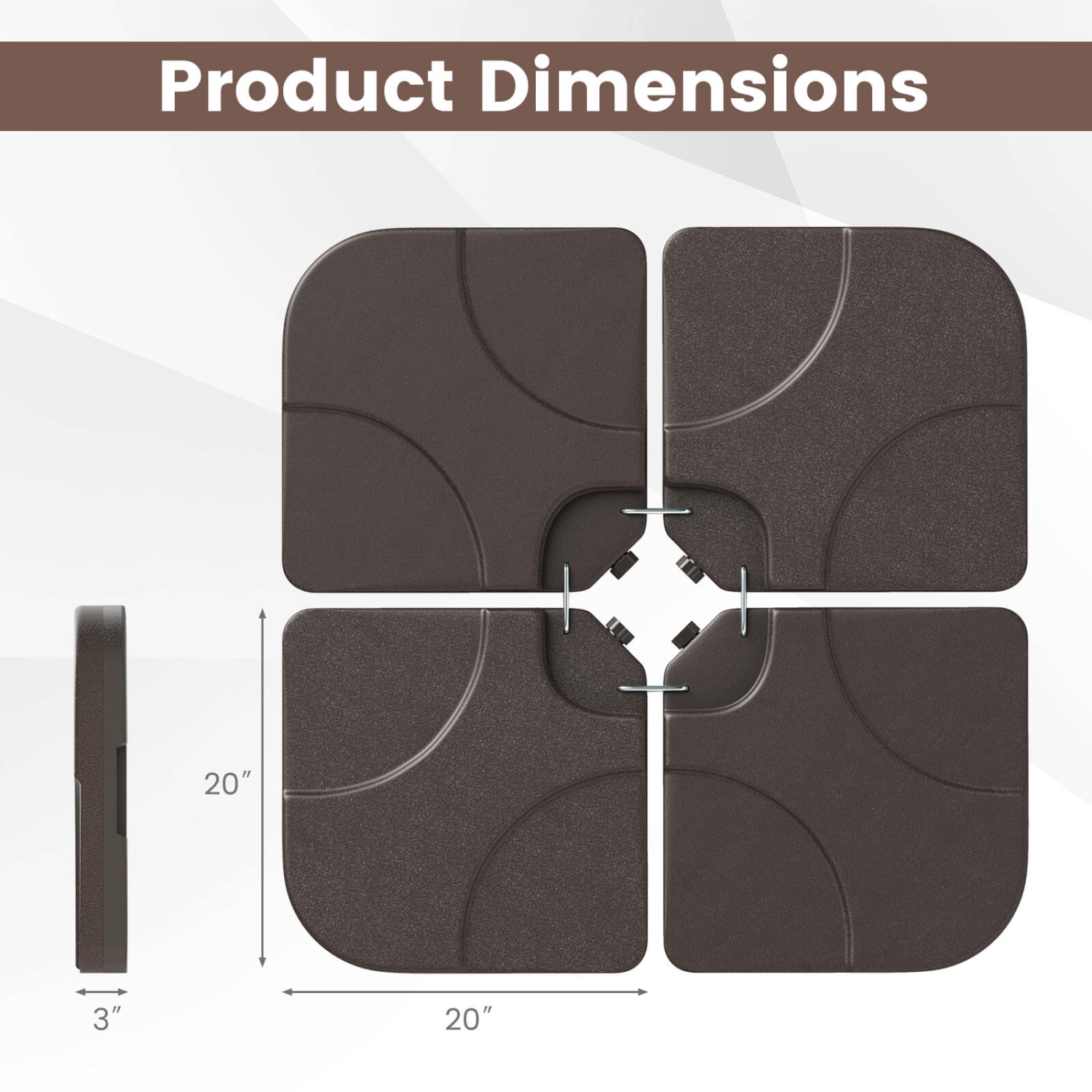Costway 20" Patio Offset Umbrella Base Stand Water Filled Base Weights Sand Plate Set Brown/Black