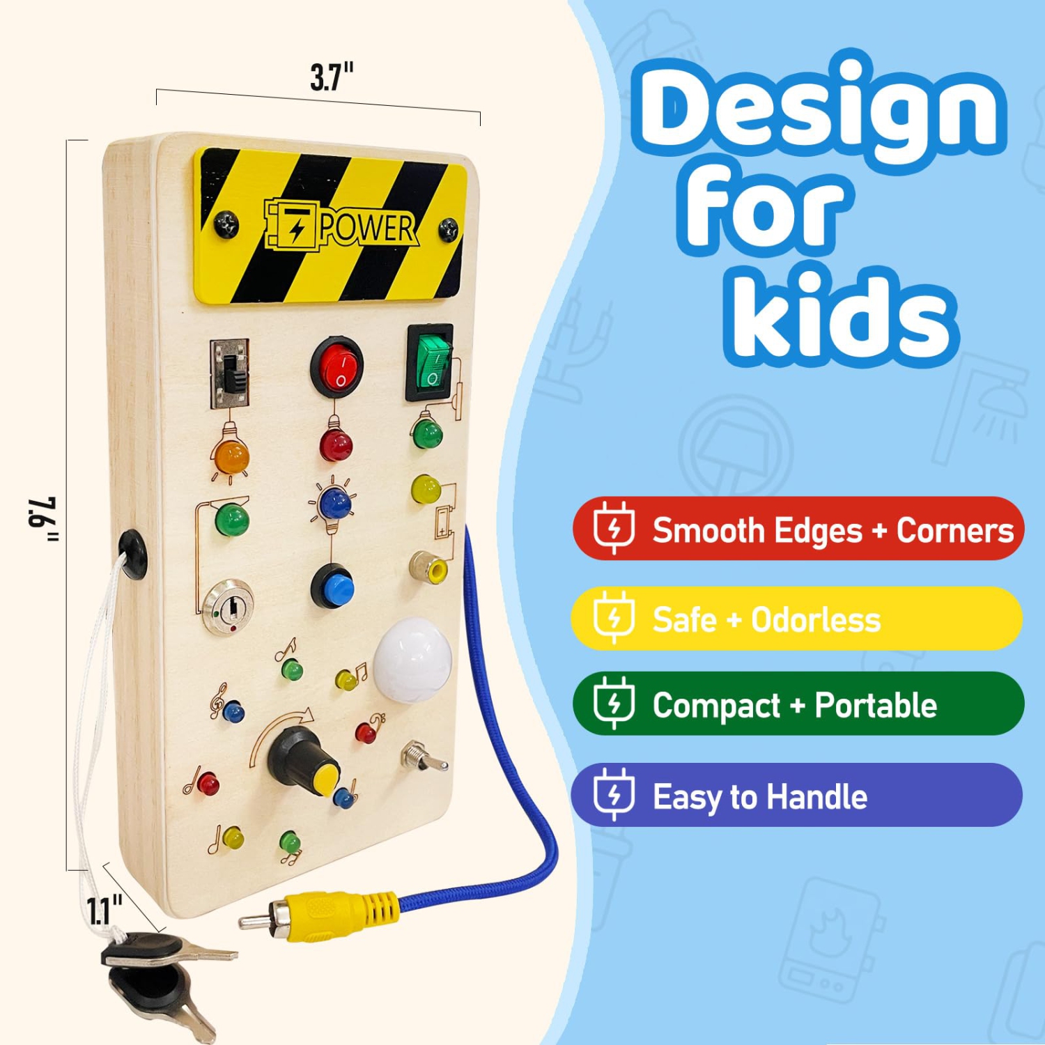 Montessori Busy Board, Wooden Sensory Toy, Switch Circuit Board Toy – For 1-5 Years Old Boys and Girls Birthday Gift