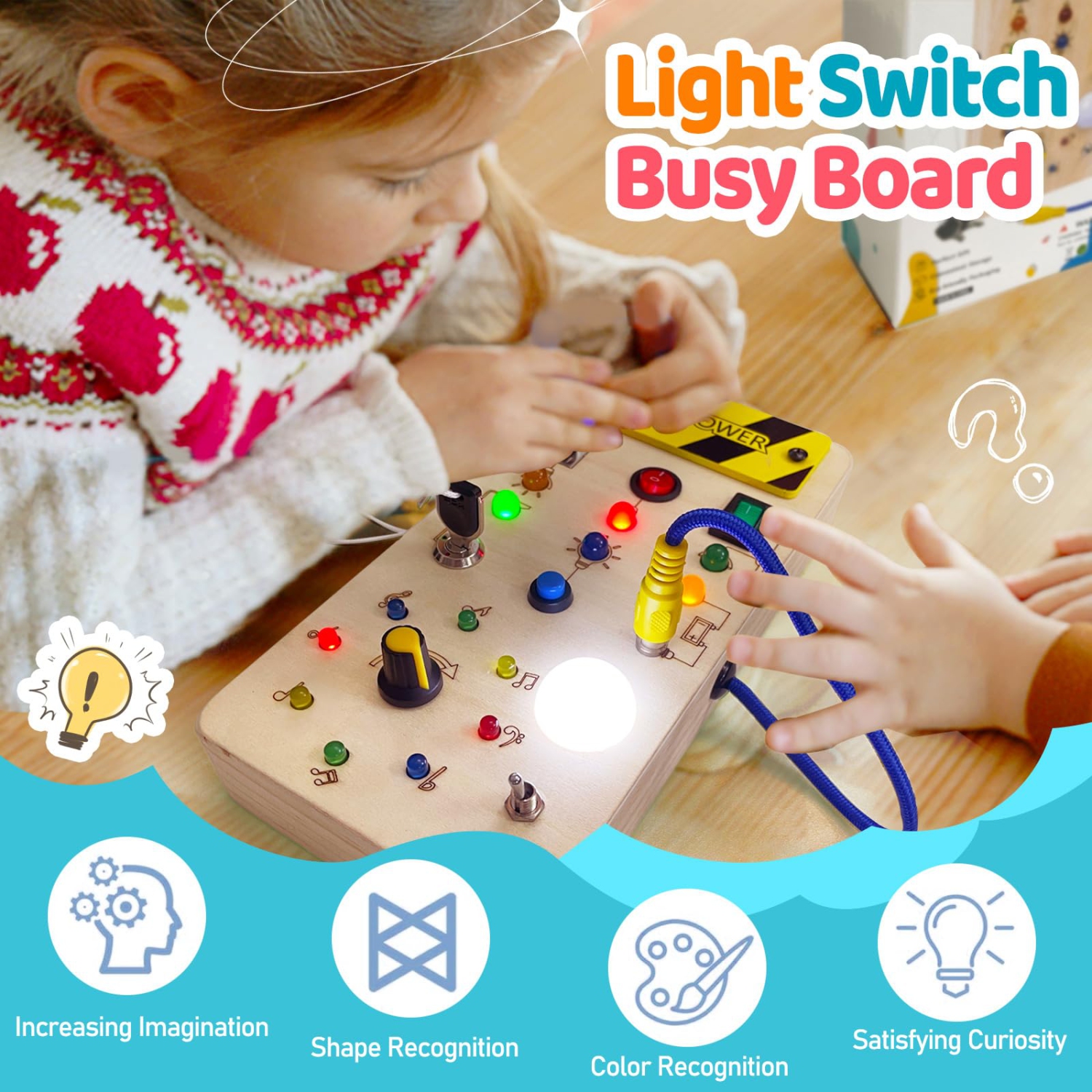 Montessori Busy Board, Wooden Sensory Toy, Switch Circuit Board Toy – For 1-5 Years Old Boys and Girls Birthday Gift