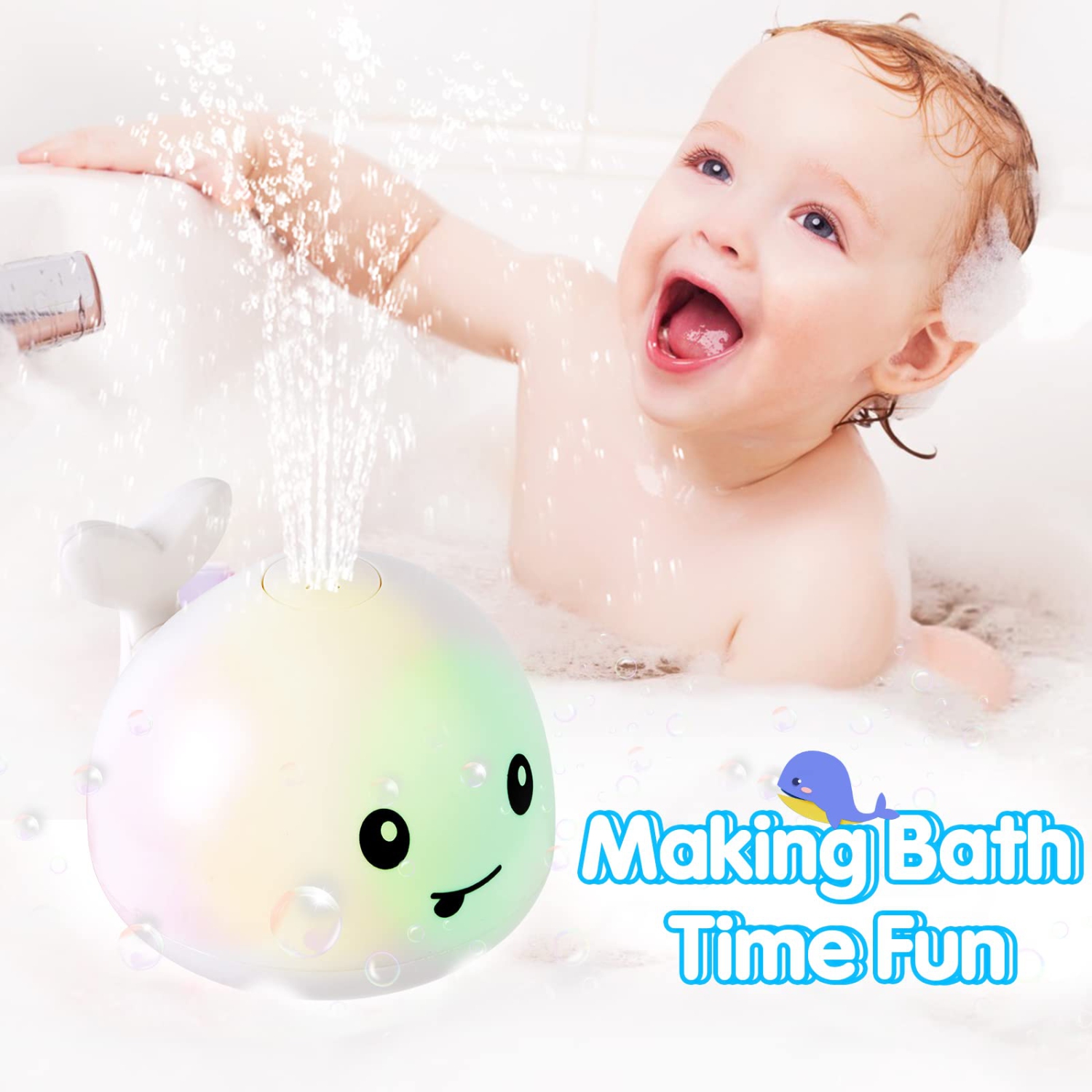 Jouets pour le bain pour garçons et filles, baleine lumineuse pour le bain – Cadeaux pour les Fêtes et les anniversaires