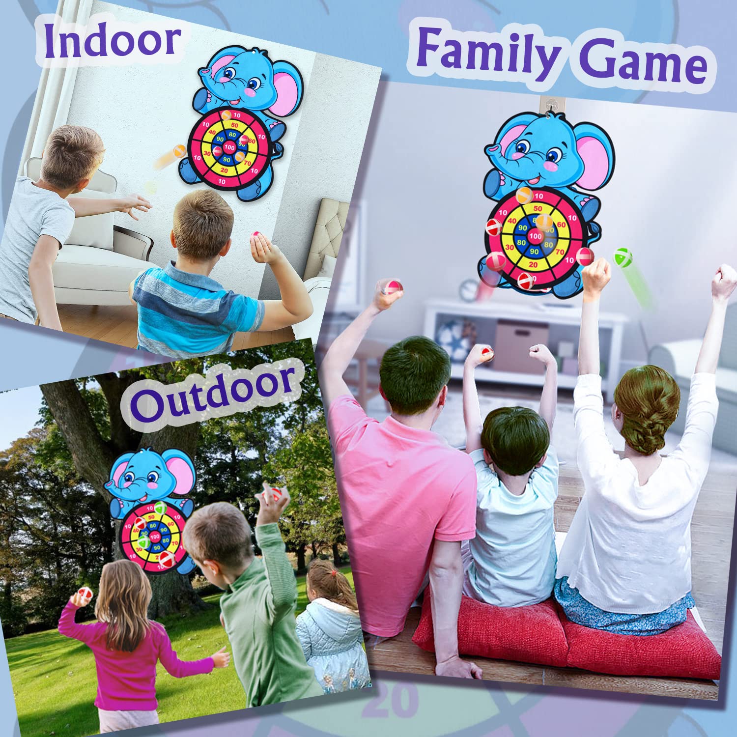Sticky Ball Throwing Game: Dart Board with 3 Sticky Balls, Indoor and Outdoor Sports Activities, Birthday and Holiday Gifts
