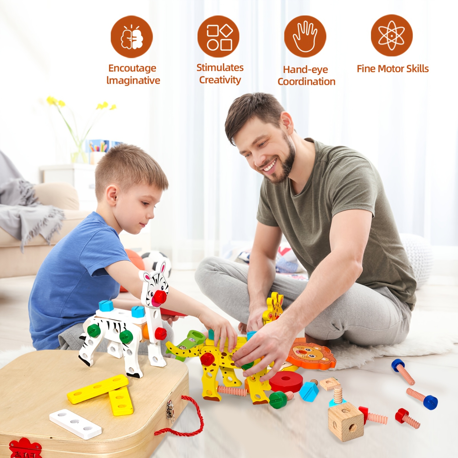 Wooden Building Blocks Educational Toys for Boys and Girls: Early Education Animal Tool Box Screw Nut Disassembly Toys