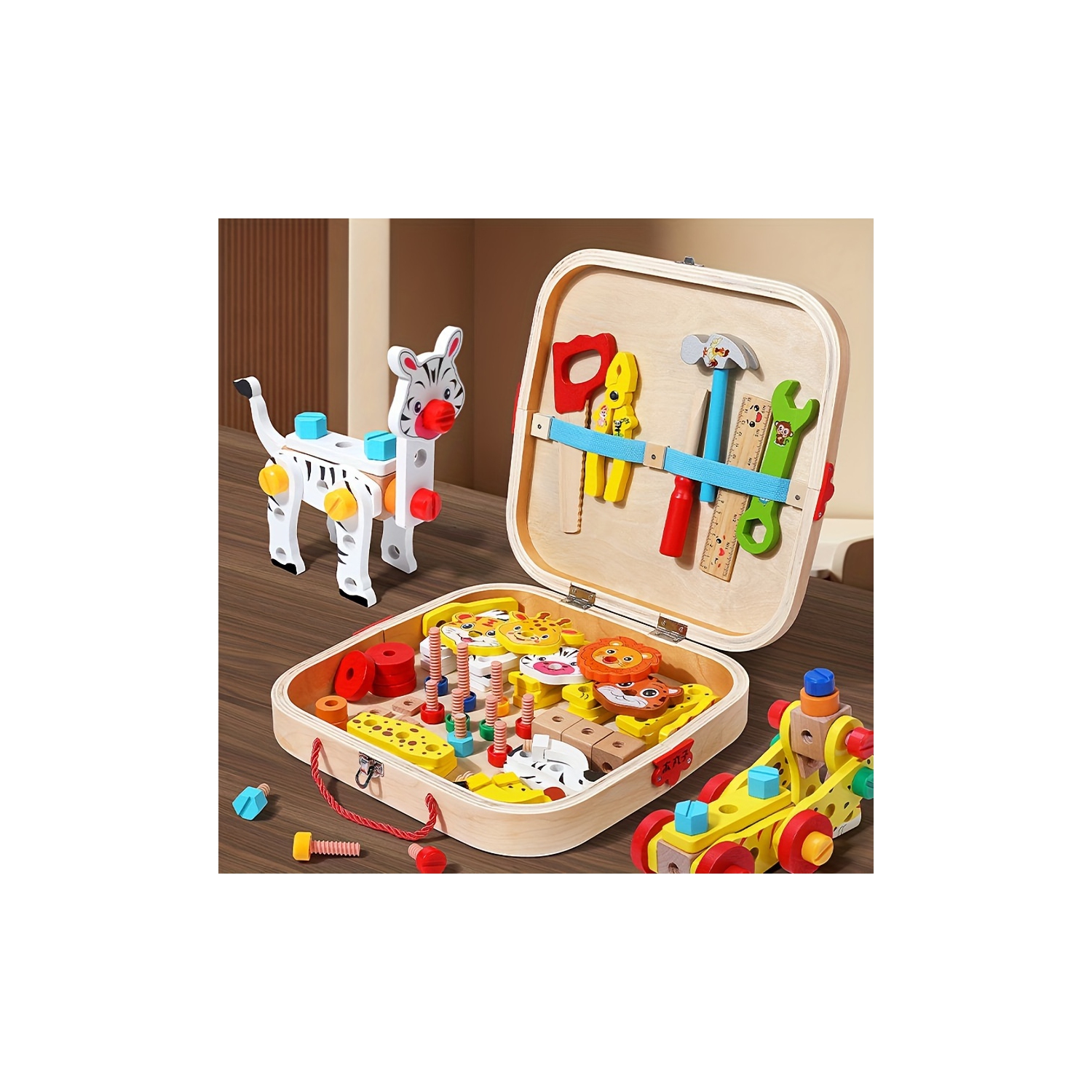Wooden Building Blocks Educational Toys for Boys and Girls: Early Education Animal Tool Box Screw Nut Disassembly Toys
