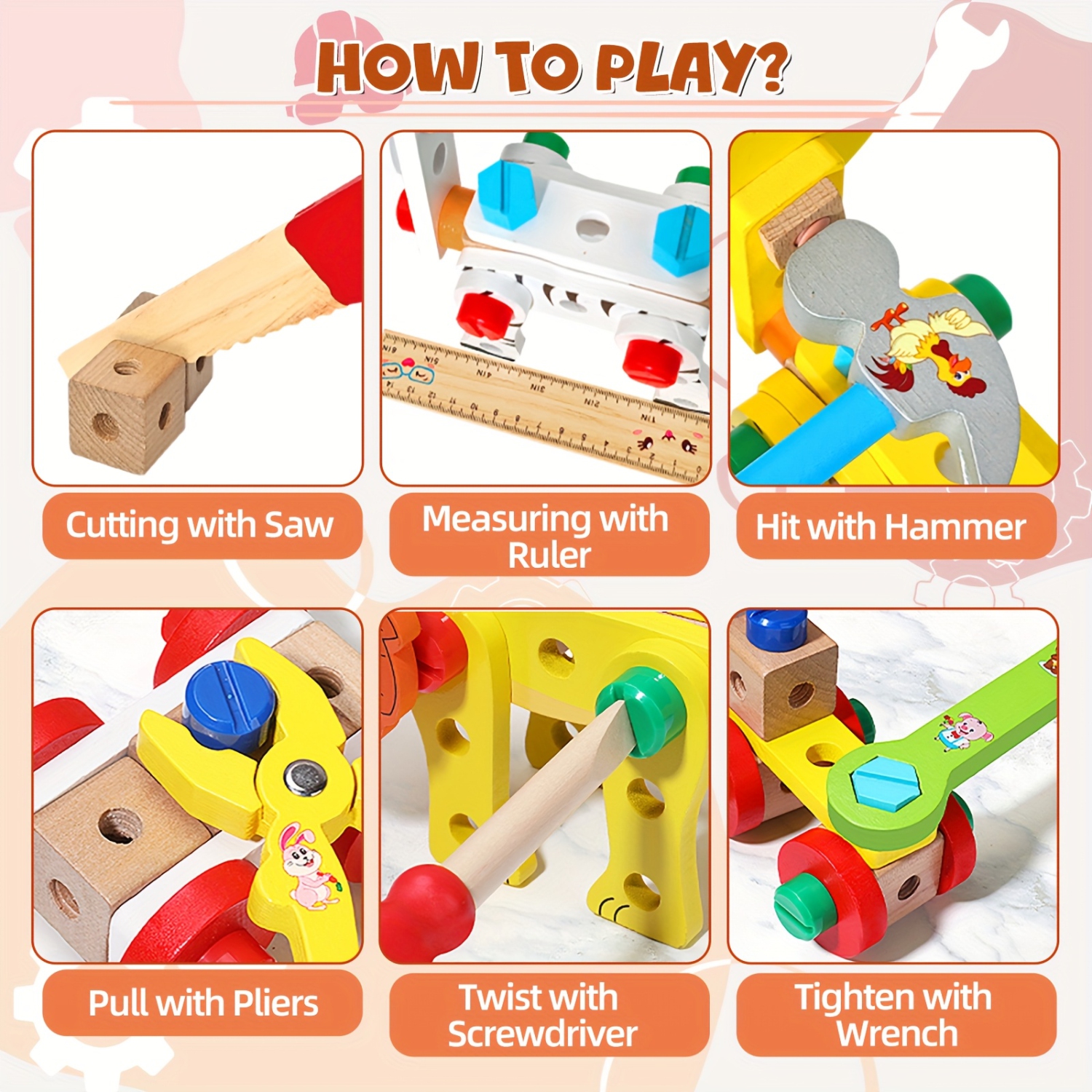Wooden Building Blocks Educational Toys for Boys and Girls: Early Education Animal Tool Box Screw Nut Disassembly Toys