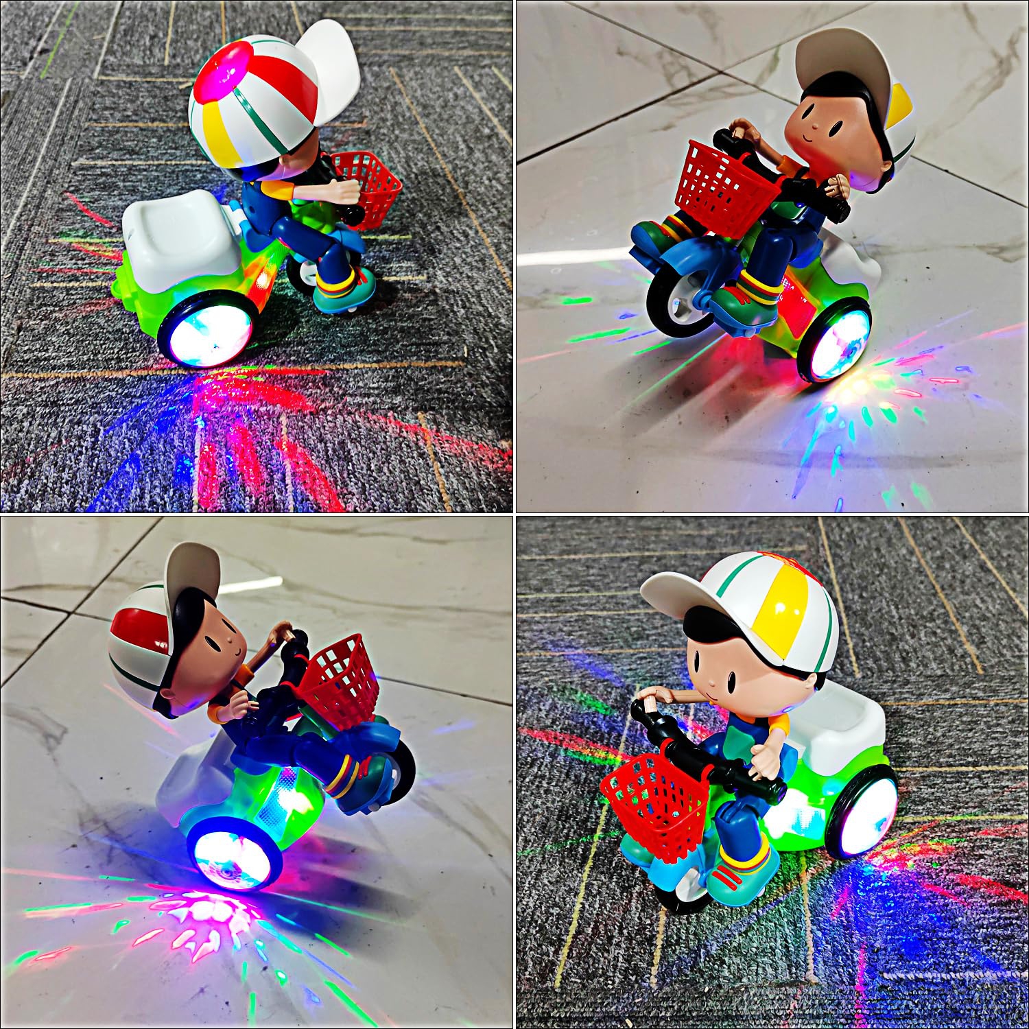 Tricycle électrique, véhicule de moto Cartoon, spectacle de cascades avec musique, veilleuse – cadeau d'anniversaire pour garçons