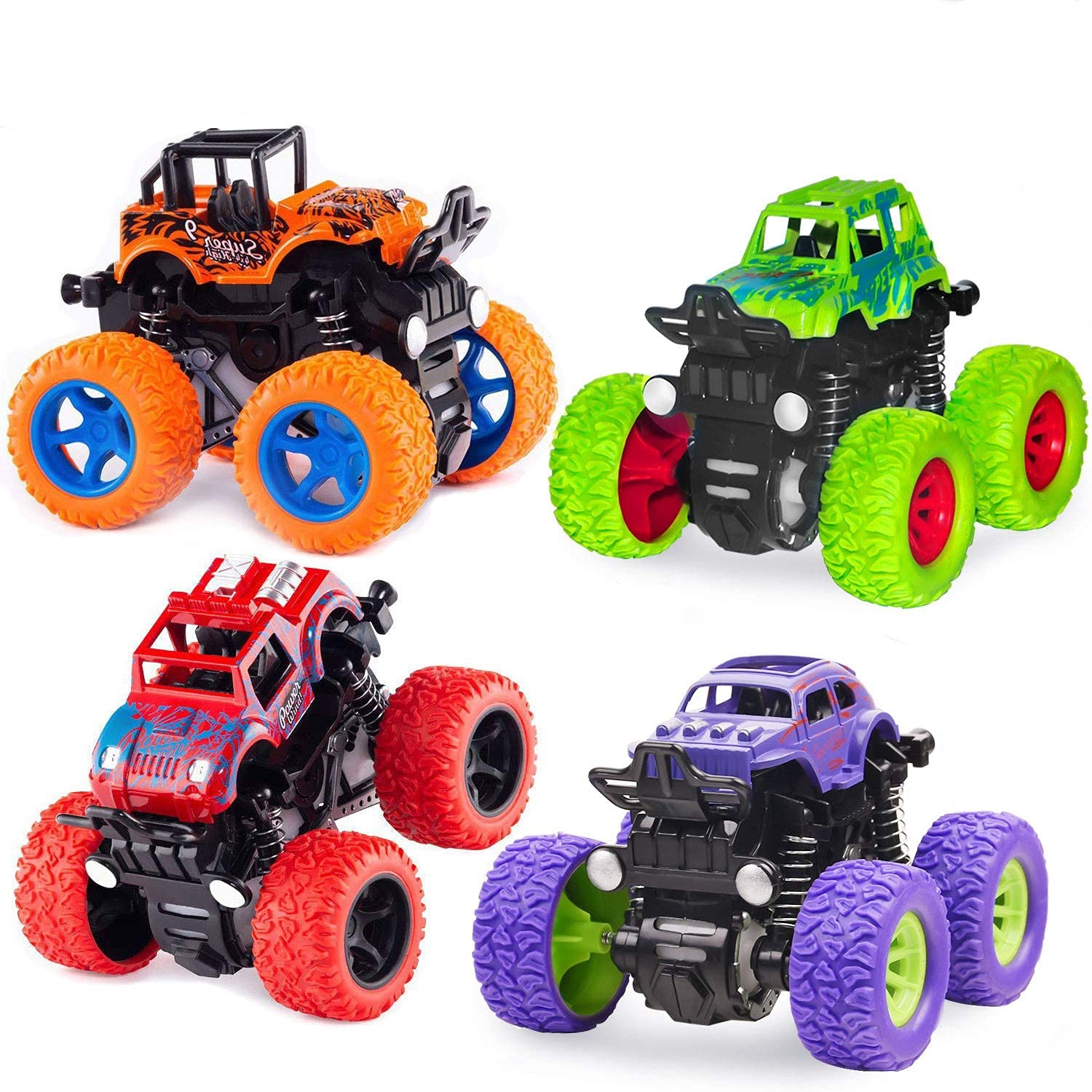 4 Pack Monster Truck Toys: 4WD Toy Cars, Christmas and Birthday Gifts for Boys and Girls Ages 3 and Up