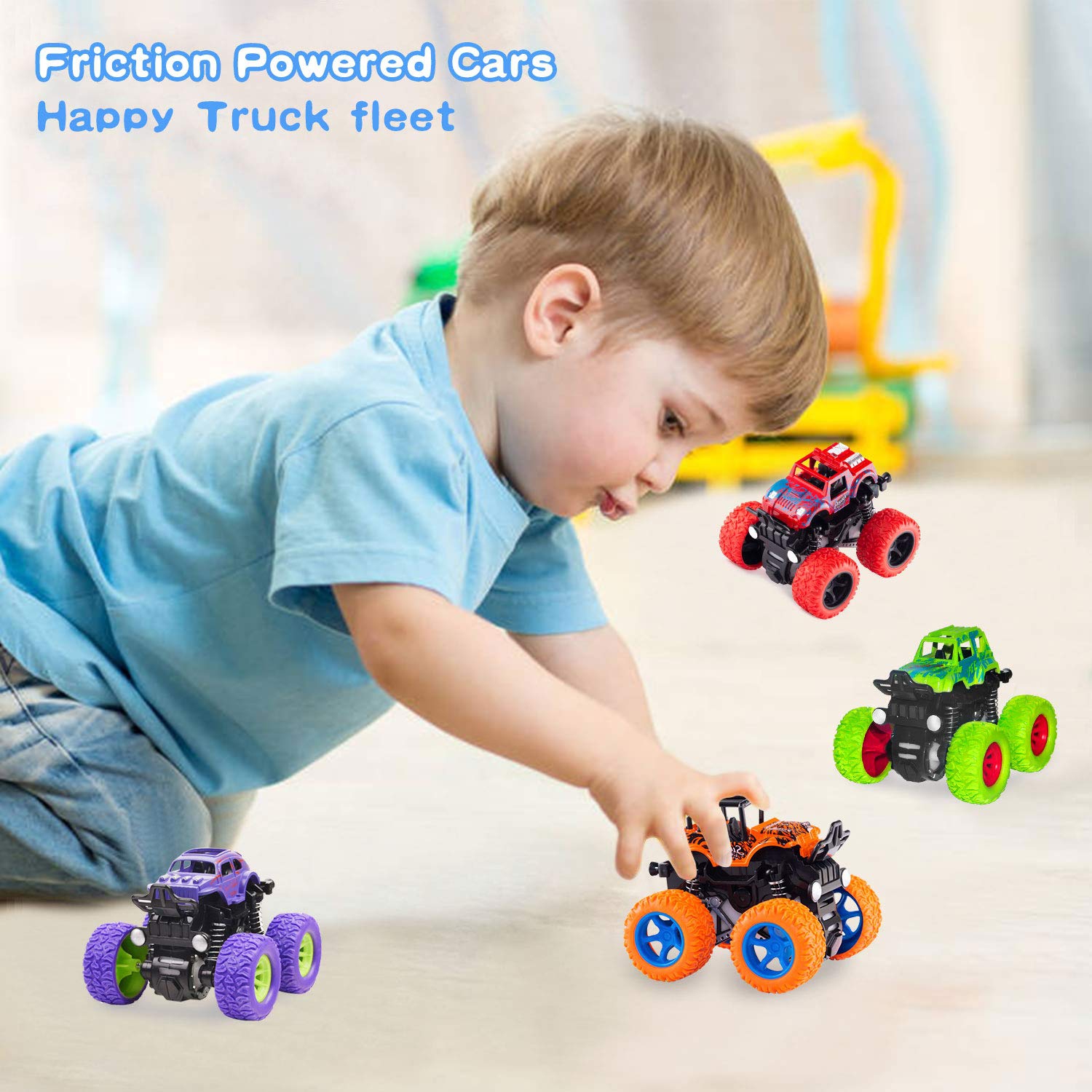 4 Pack Monster Truck Toys: 4WD Toy Cars, Christmas and Birthday Gifts for Boys and Girls Ages 3 and Up