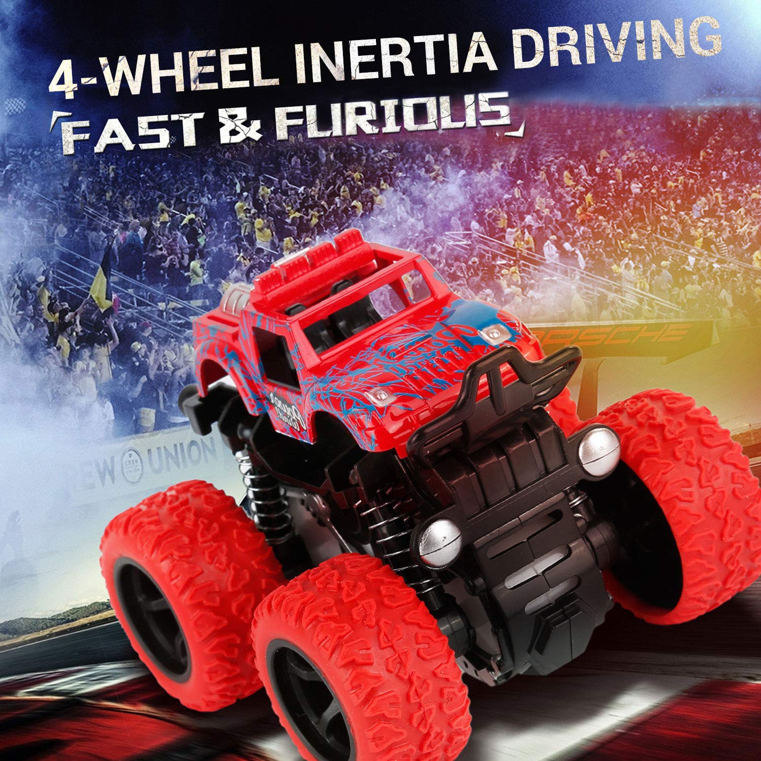 4 Pack Monster Truck Toys: 4WD Toy Cars, Christmas and Birthday Gifts for Boys and Girls Ages 3 and Up