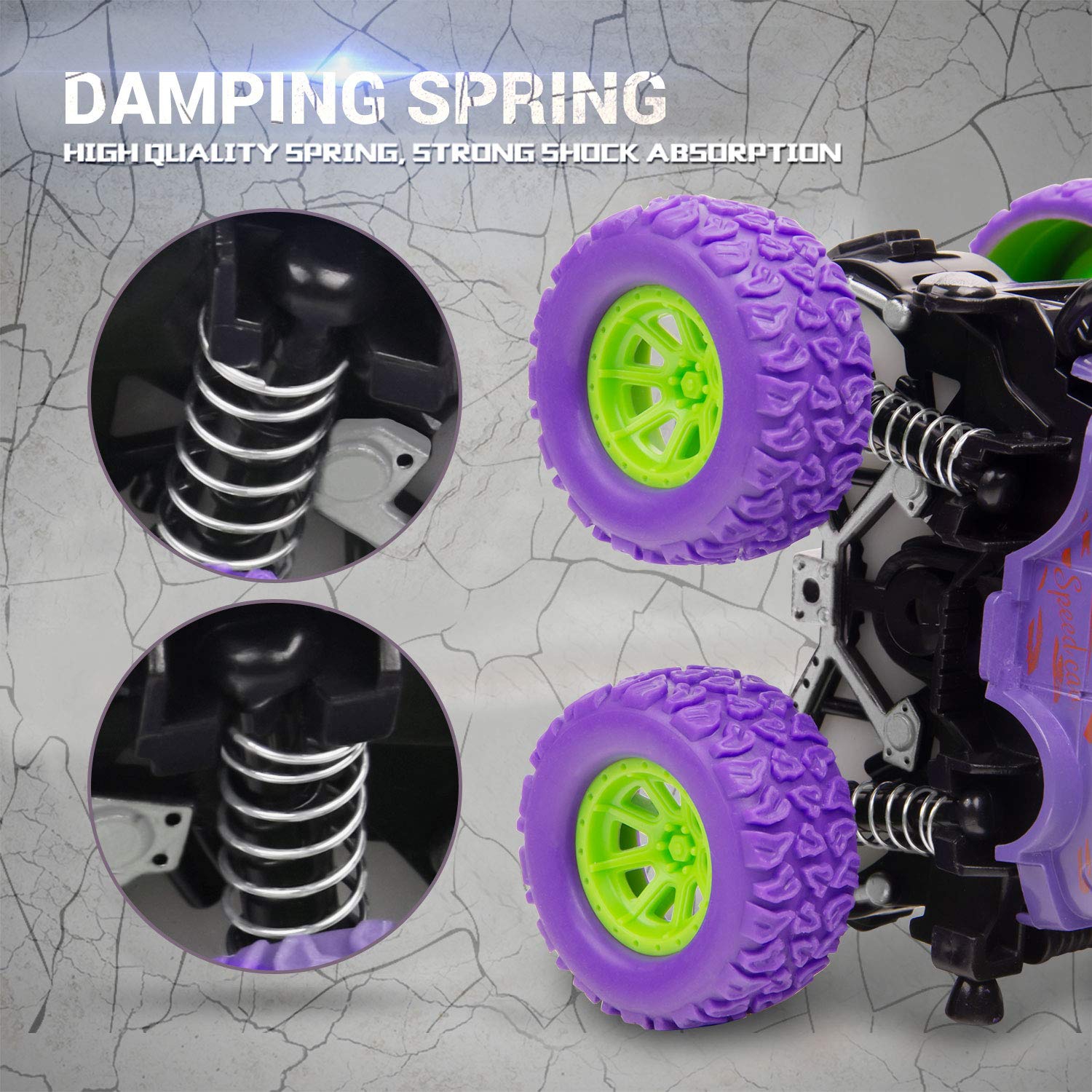 4 Pack Monster Truck Toys: 4WD Toy Cars, Christmas and Birthday Gifts for Boys and Girls Ages 3 and Up