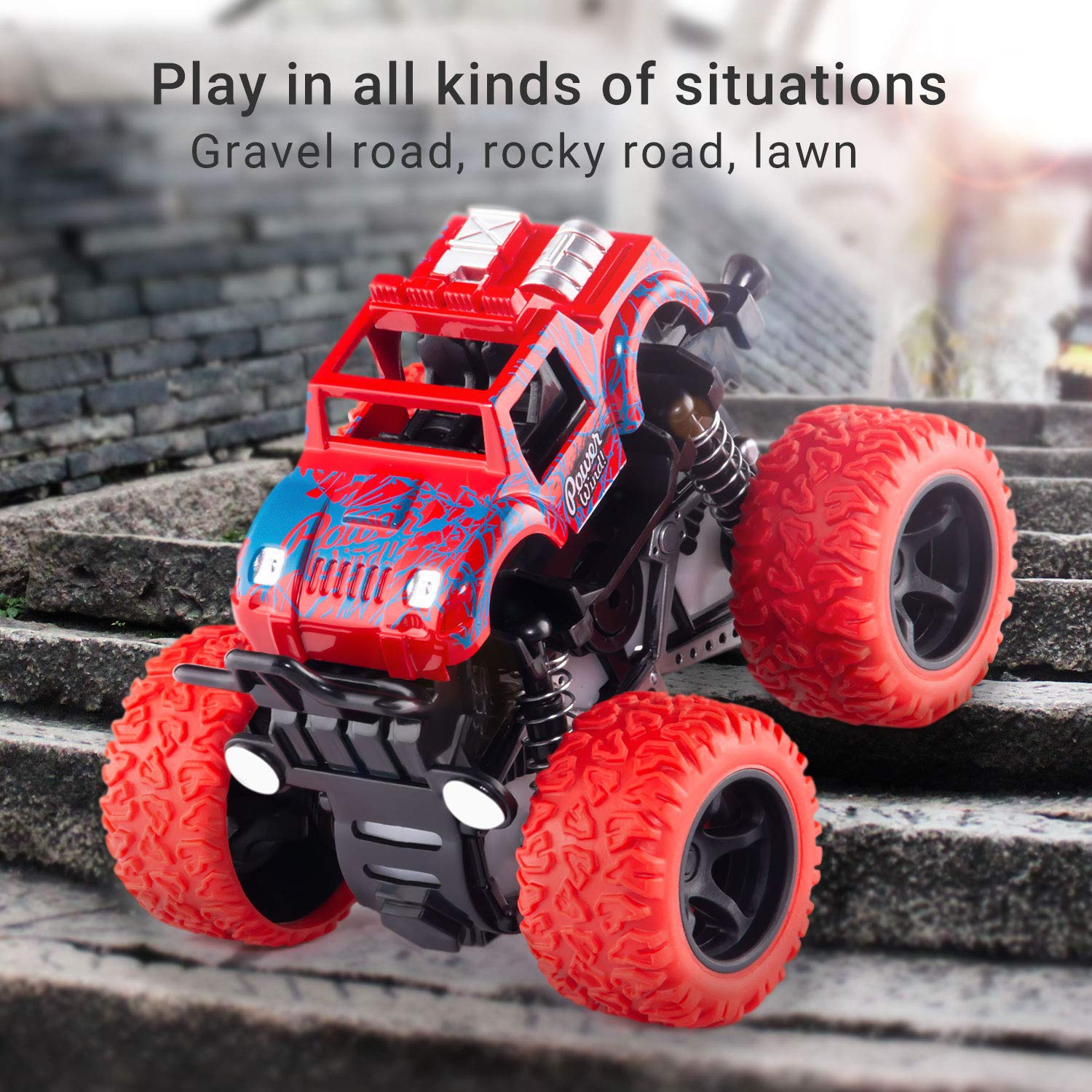 4 Pack Monster Truck Toys: 4WD Toy Cars, Christmas and Birthday Gifts for Boys and Girls Ages 3 and Up