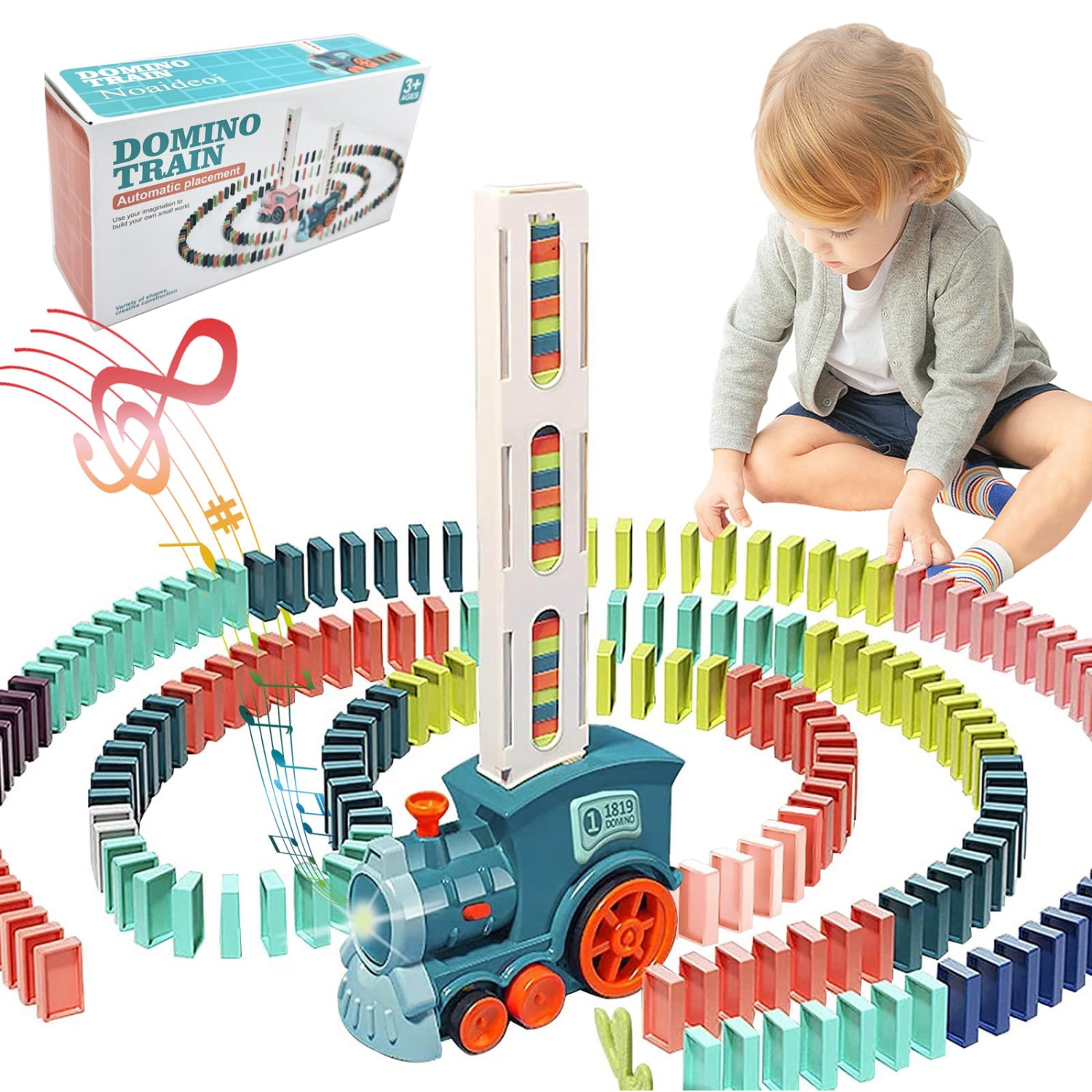 Domino Train Toy: Montessori Toys, Christmas Gifts, Birthday Presents for Boys and Girls