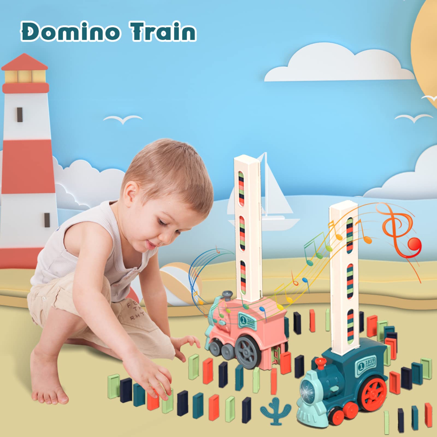 Domino Train Toy: Montessori Toys, Christmas Gifts, Birthday Presents for Boys and Girls