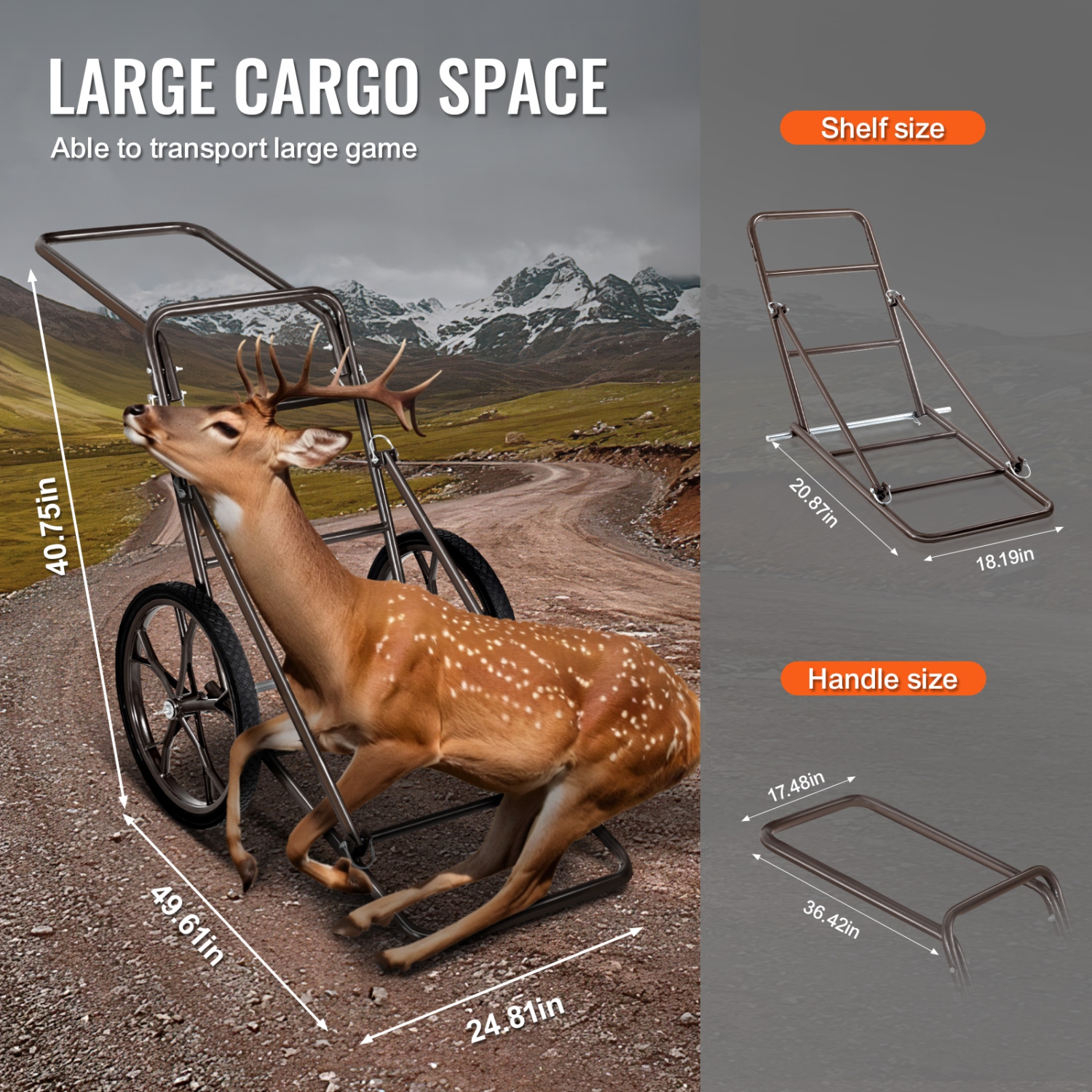 VEVOR Deer Cart, 500 LBS Capacity Folding Game Cart, Deer Cart Game Hauler with 17" Big Rubber Wheel & Ergonomic Handle, Heavy-Duty Game Cart