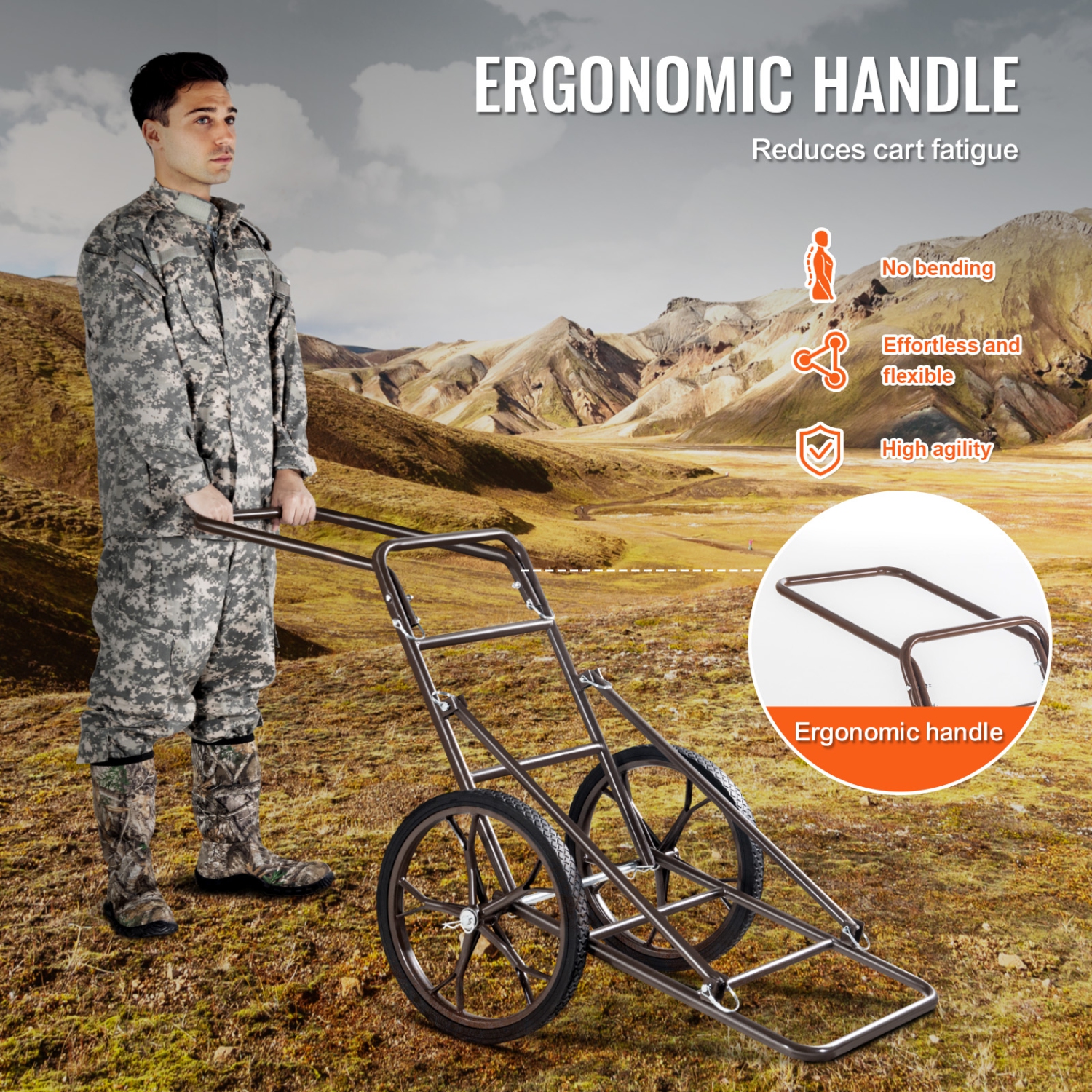 VEVOR Deer Cart, 500 LBS Capacity Folding Game Cart, Deer Cart Game Hauler with 17" Big Rubber Wheel & Ergonomic Handle, Heavy-Duty Game Cart