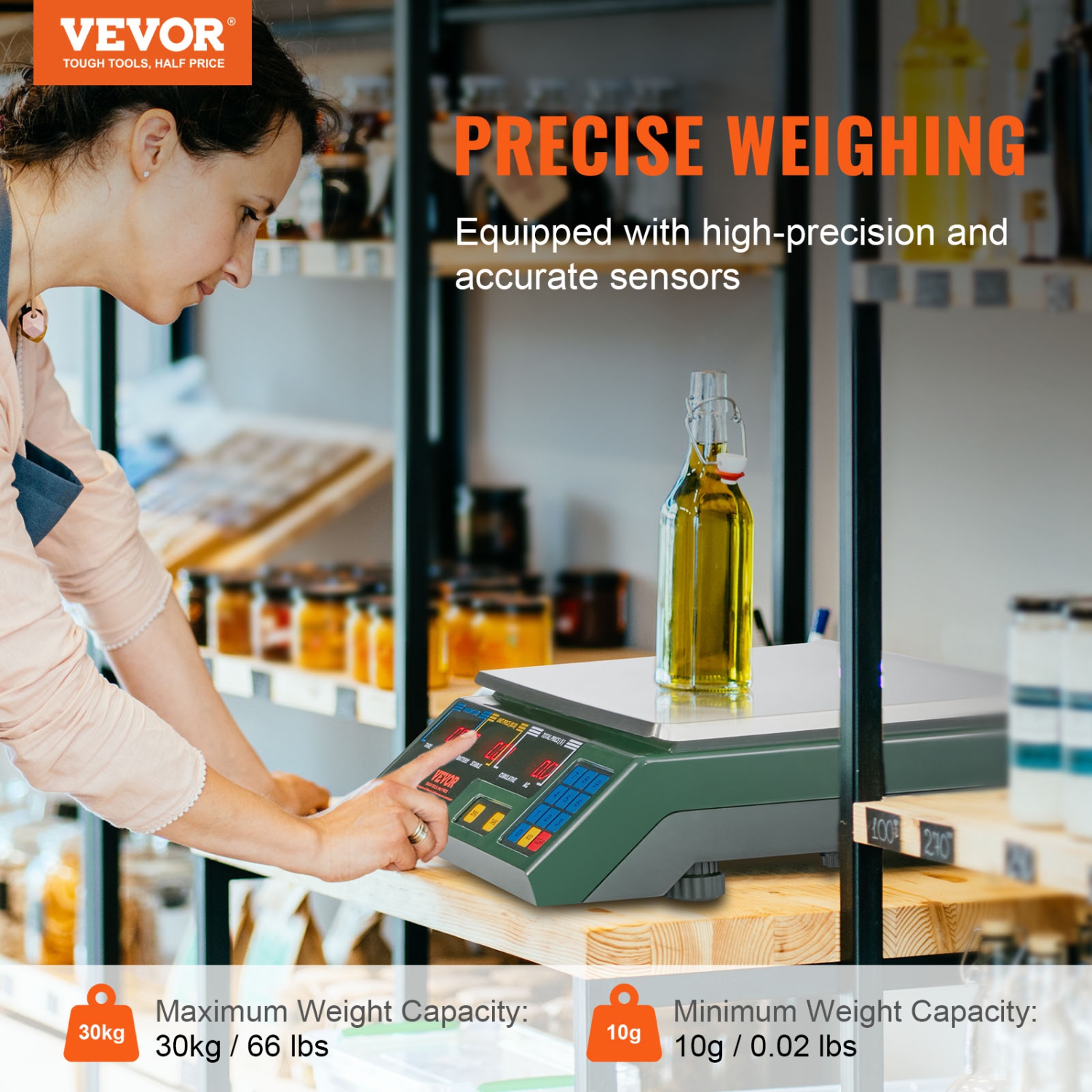VEVOR Electronic Price Computing Scale, 66 LB Digital Deli Weight Scales, LED Digital Commercial Food Fruit Meat Produce Counting Weight, for Retail
