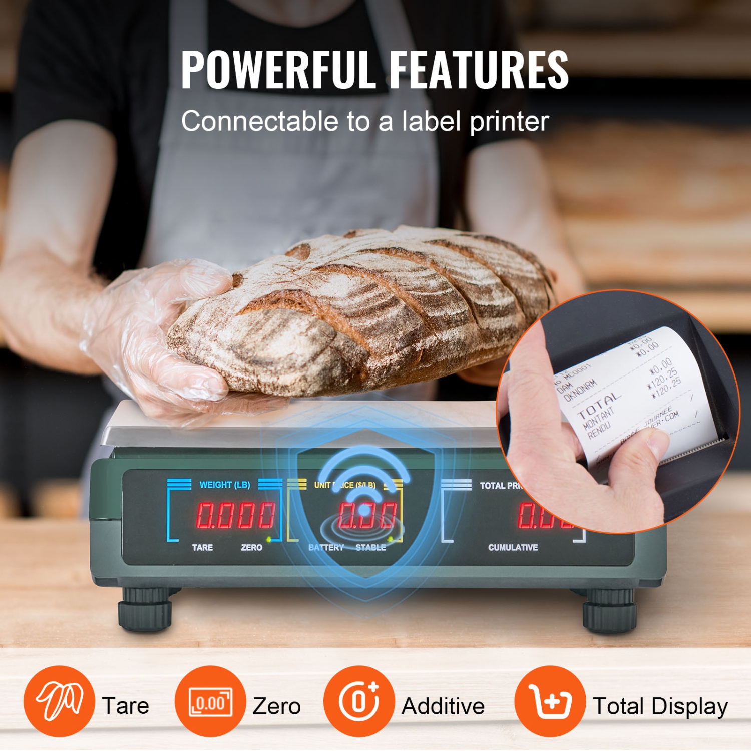 VEVOR Electronic Price Computing Scale, 66 LB Digital Deli Weight Scales, LED Digital Commercial Food Fruit Meat Produce Counting Weight, for Retail