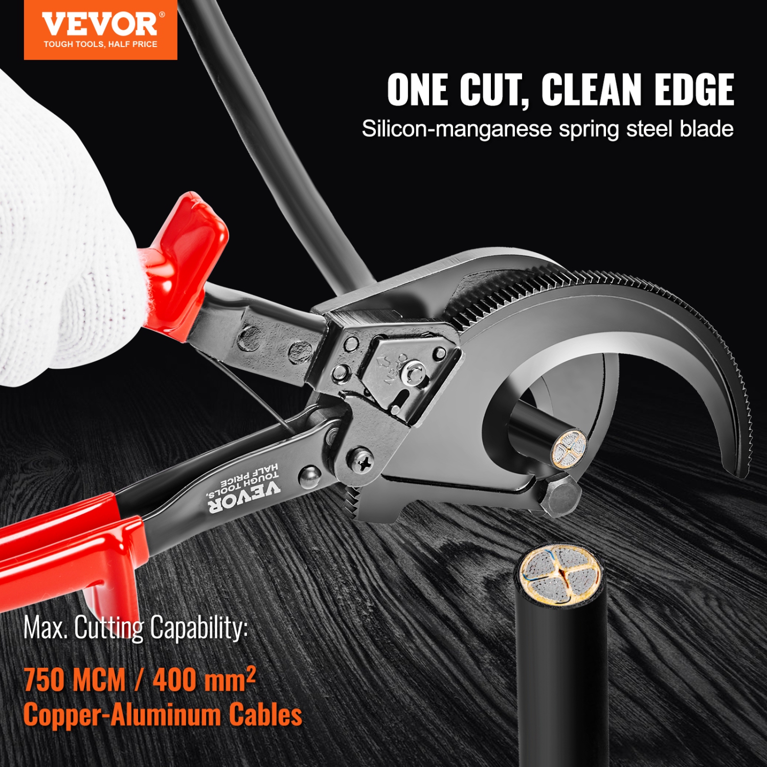 VEVOR 11" Ratcheting Cable Cutter, Wire Cutter Heavy Duty with Gloves, Strong Silicon-Manganese Spring Steel Blade-for Cutting Up to 400 mm簡 / 780