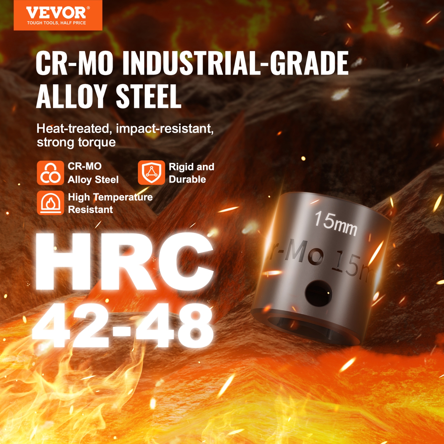 VEVOR 3/8" Drive Impact Socket Set, 15 Piece Ultra-Short Socket Set Metric 10-24mm, 6 Point Cr-Mo Alloy Steel for Auto Repair, Easy-to-Read Size