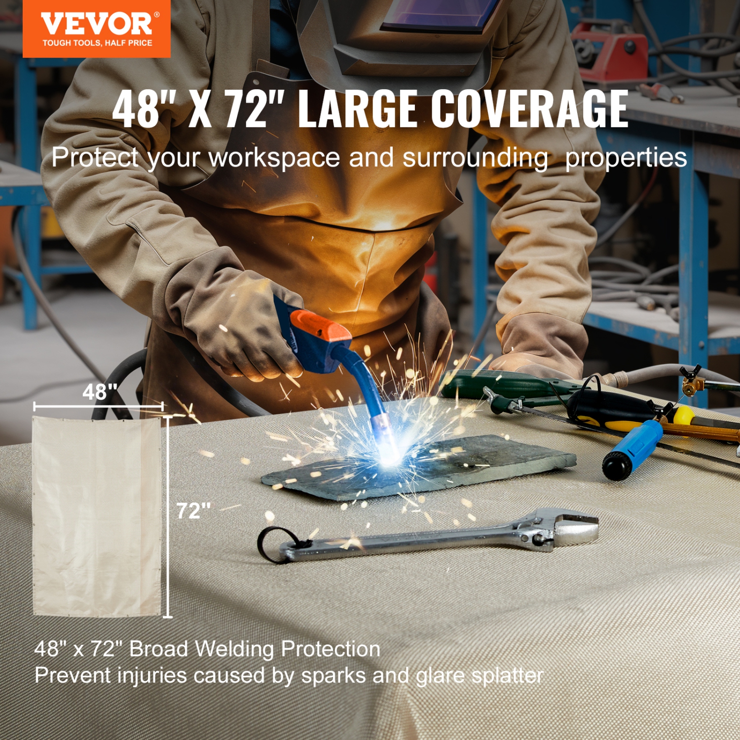 VEVOR 2 Packs Welding Blanket, 4FT x 6FT Heat Treated Welding Blanket, Up To 998°F Heat Resistant Blanket Set, Heavy-Duty Fiberglass Flame Retardant